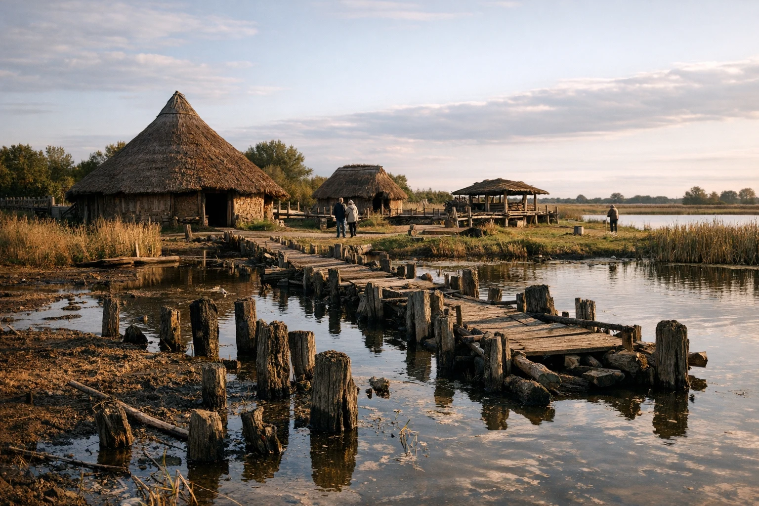 Reconstructed Bronze Age landscape and wooden causeway at Flag Fen in the United Kingdom