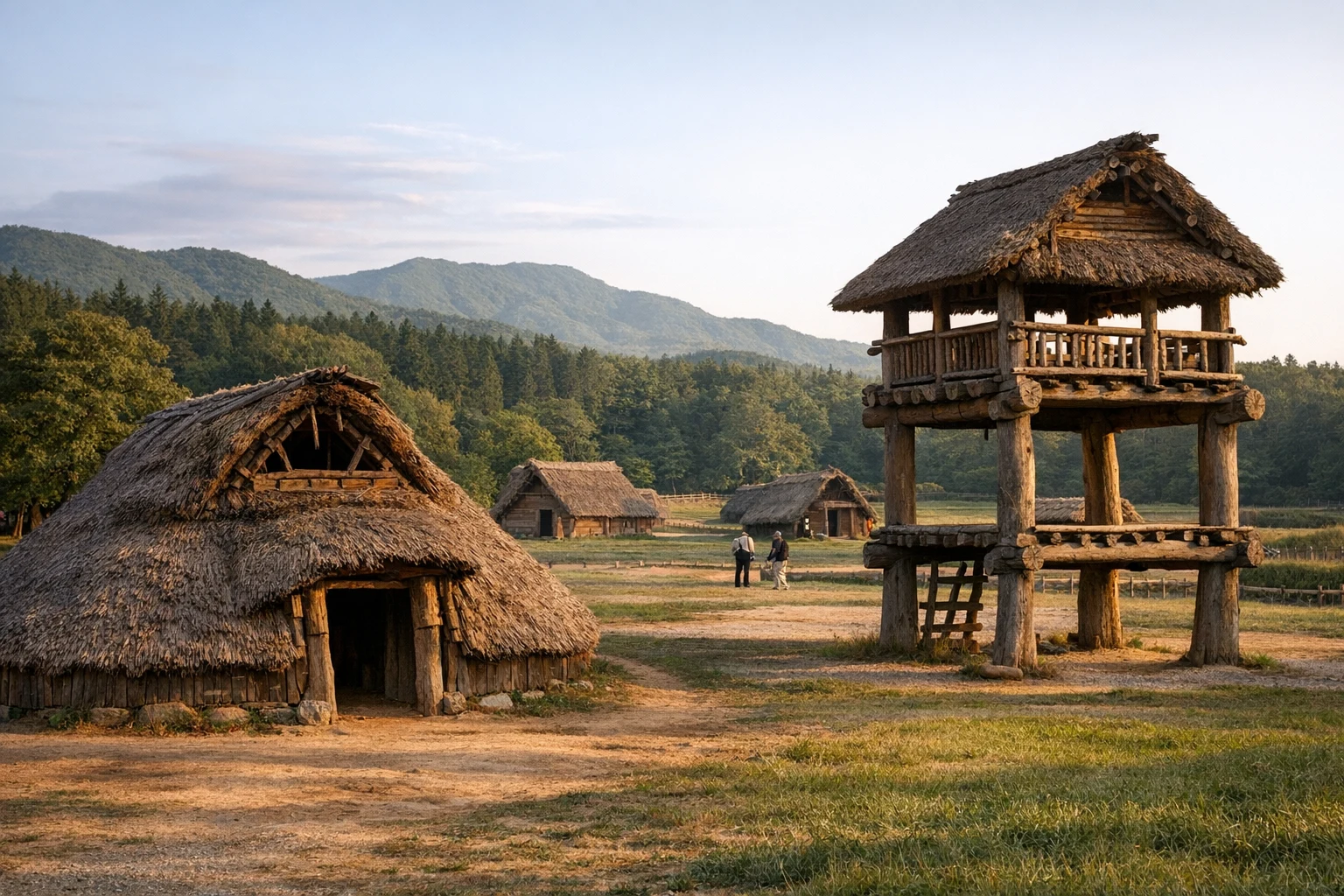 Reconstructed Jomon-era dwellings at Goshono Jomon Site in Iwate Prefecture, Japan