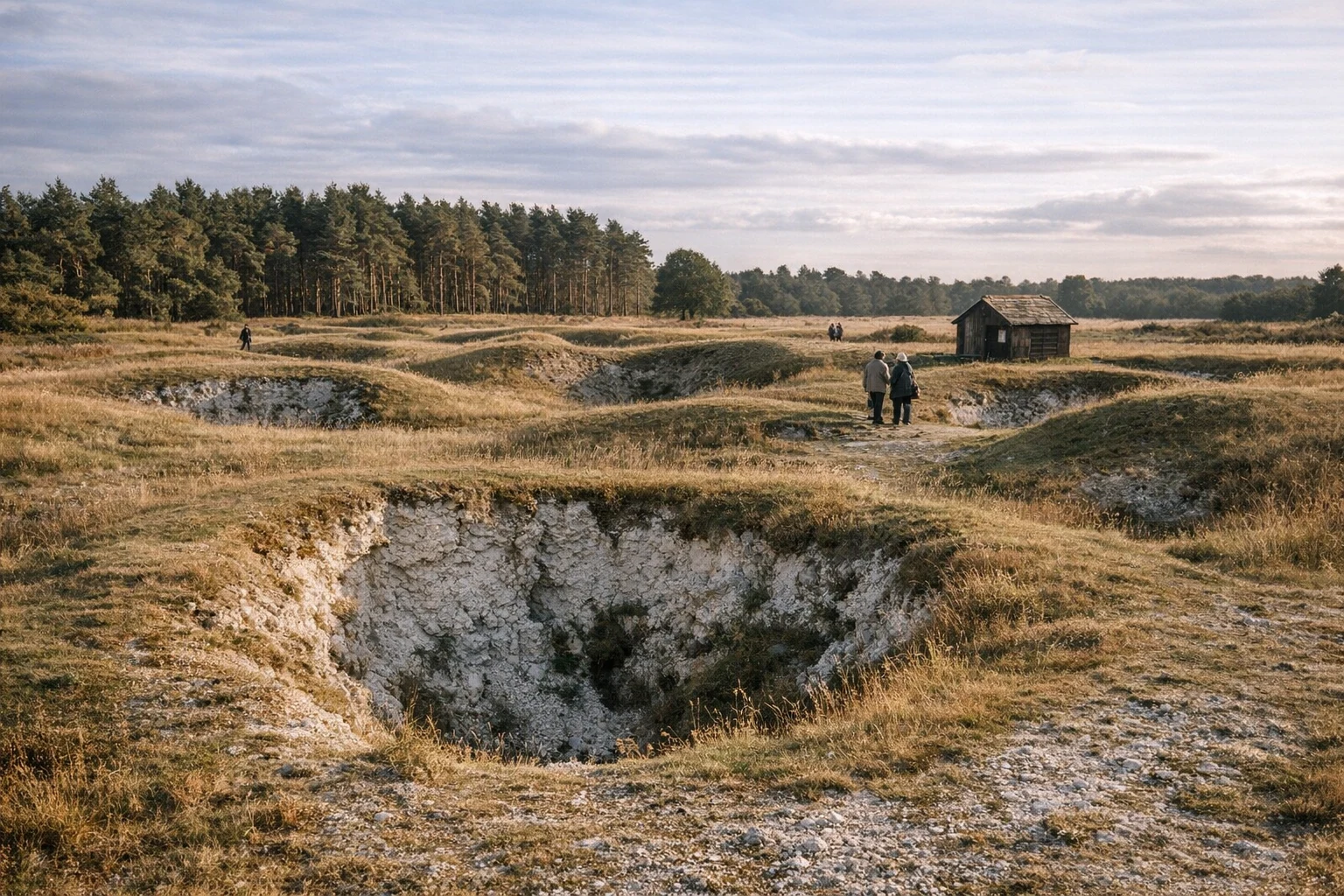 Grime's Graves prehistoric flint mining landscape in Norfolk, United Kingdom