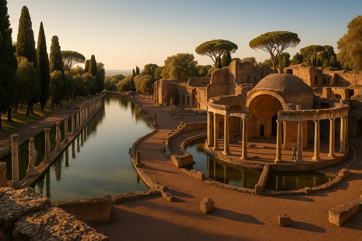 Canopus canal and colonnade at Hadrian's Villa, Tivoli, Italy