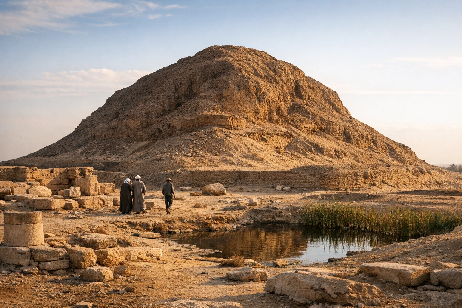 The Hawara Pyramid rising from the desert edge in Egypt near the Faiyum oasis