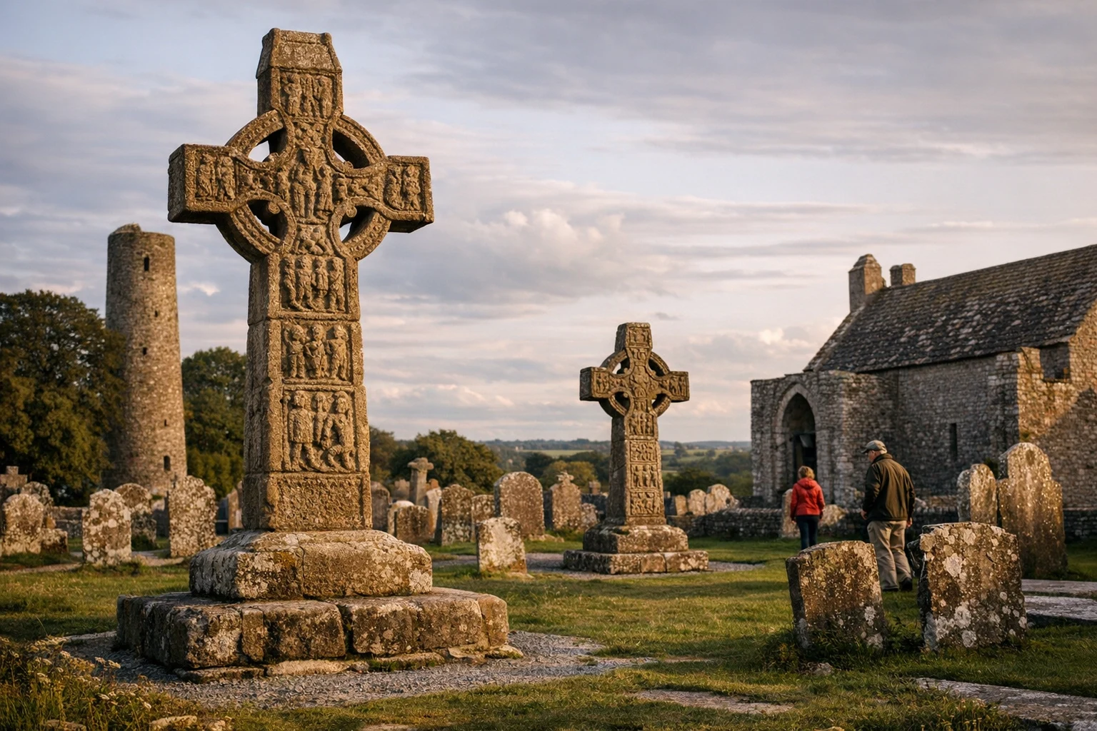 The High Crosses of Kells standing beside the historic monastic site in County Meath, Ireland