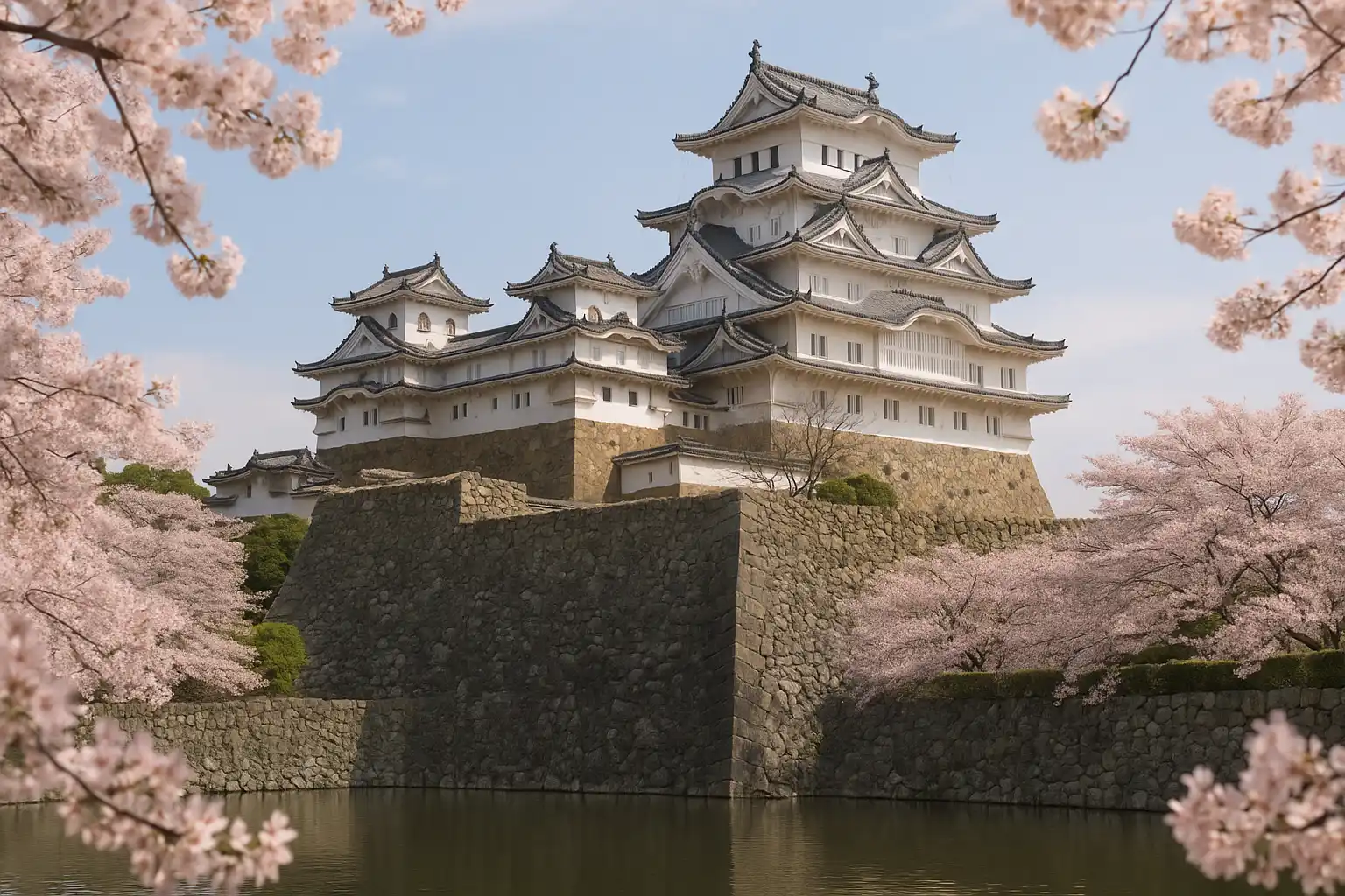 Himeji Castle, the White Heron Castle, with cherry blossoms in spring, Japan
