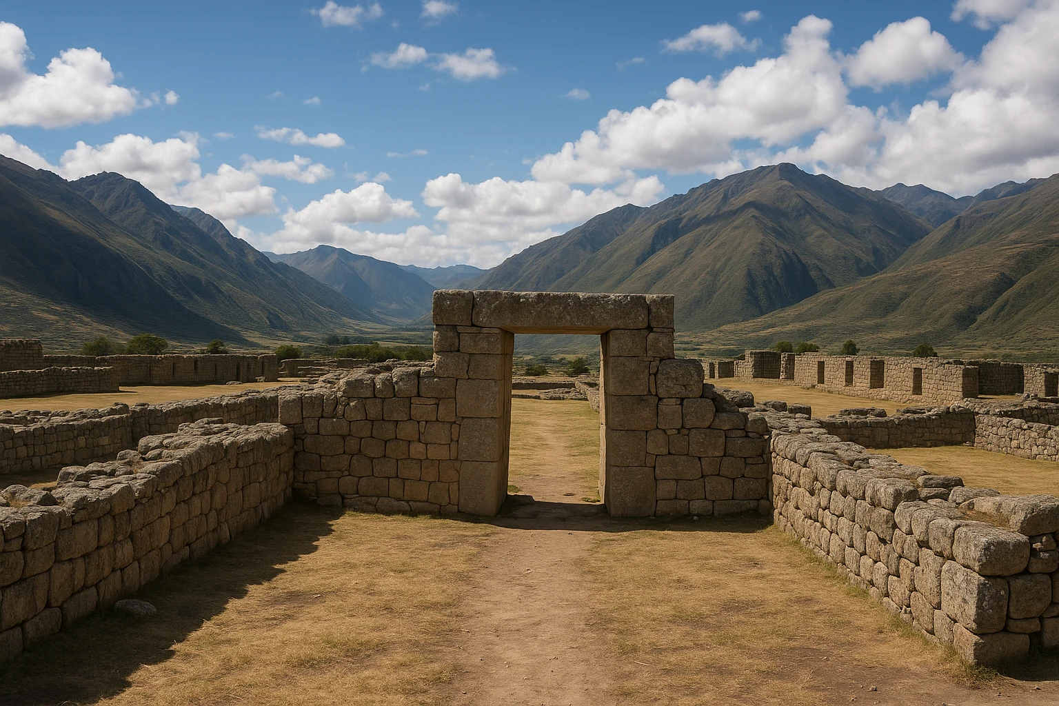 Vast Inca plaza and stone remains at Huanuco Pampa, Peru