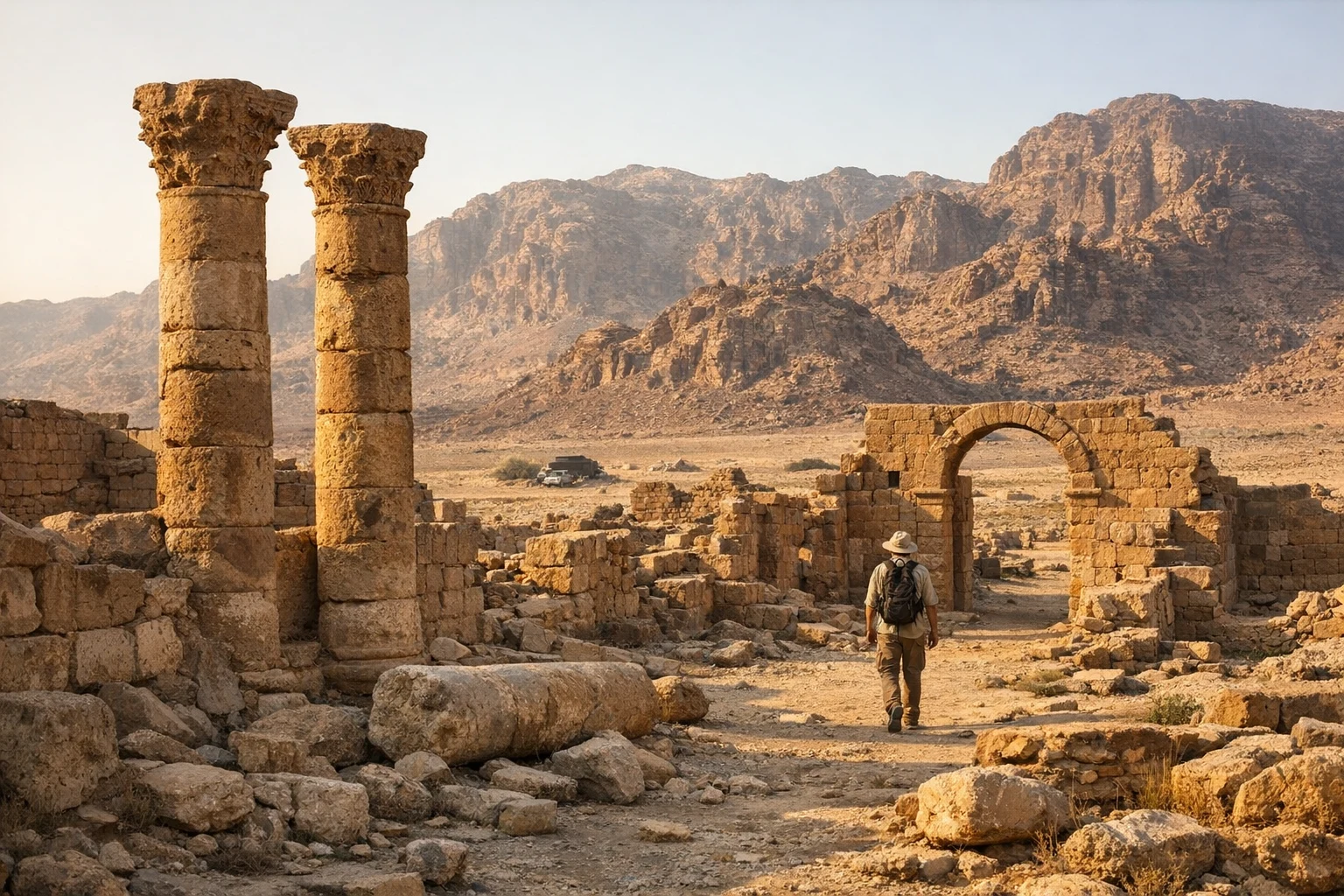 Ruins of Humayma in the desert landscape of southern Jordan