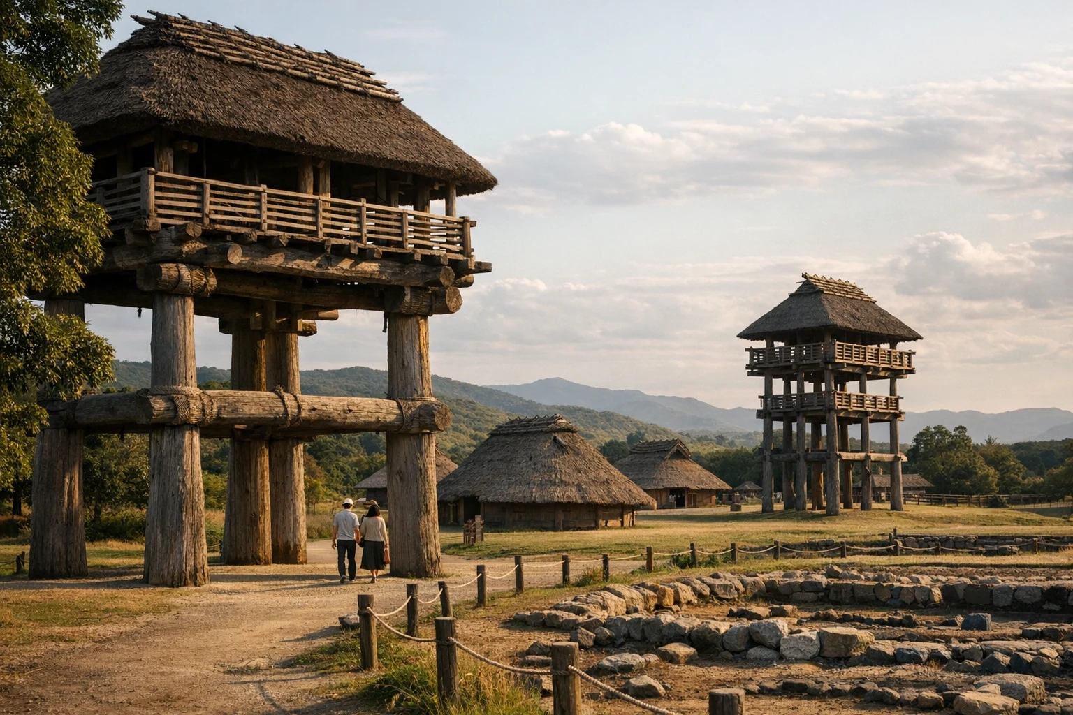 Remnants of ancient structures at Iseki-koen Archaeological Park, Nara Prefecture, Japan