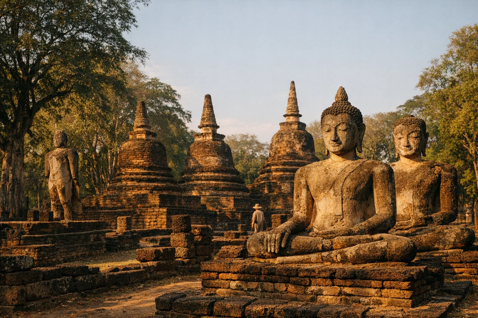 Ancient laterite ruins and temple remains in Kamphaeng Phet, Thailand