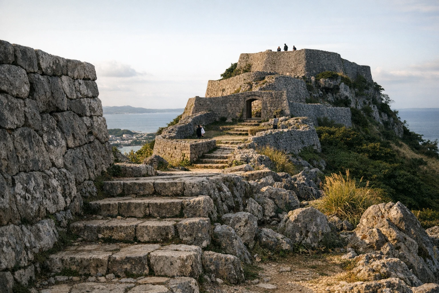 The stone terraces and sea views of Katsuren Castle Ruins in Okinawa, Japan