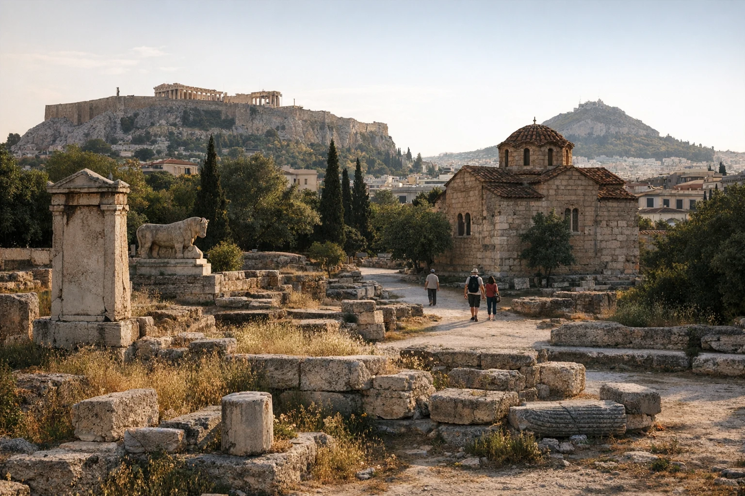 Ancient tombs and archaeological remains at Kerameikos in Athens, Greece