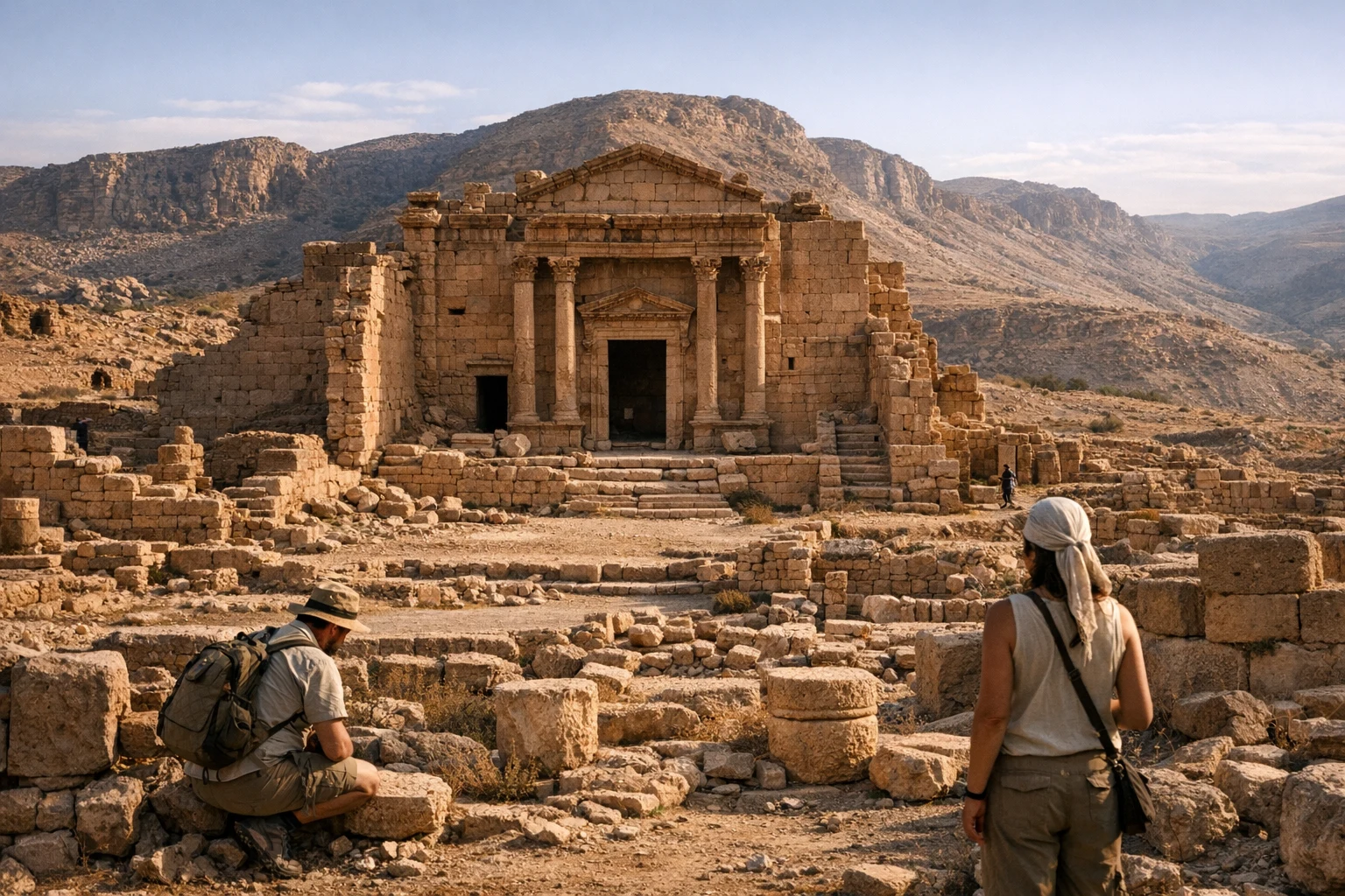 Ruins of Khirbet ed-Dharih temple complex in the mountains of Jordan
