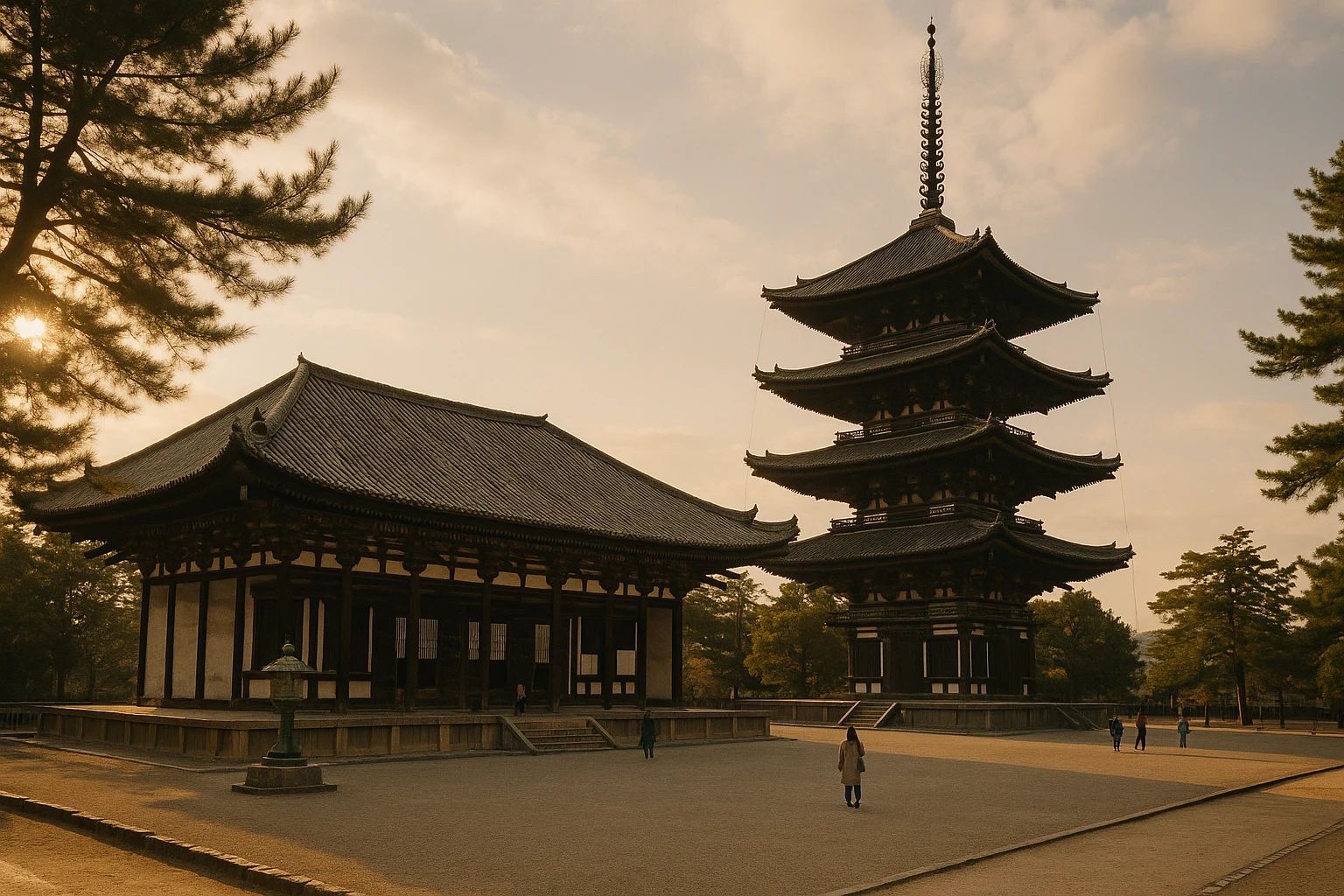 The five-story pagoda of Kofukuji Temple rising above the trees in Nara, Japan