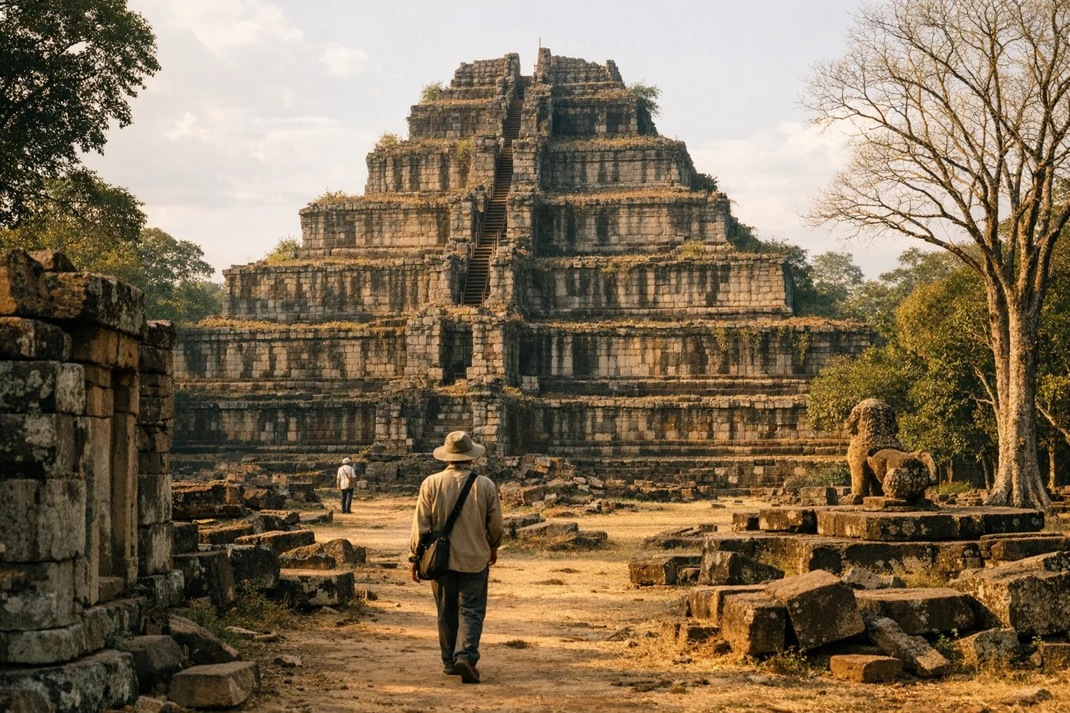 Prasat Thom pyramid temple at Koh Ker in Cambodia rising above the forest