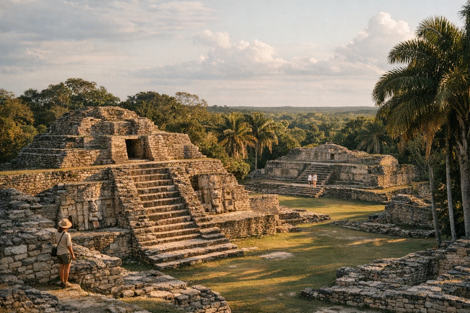 Temple structures and jungle setting at Kohunlich in Quintana Roo, Mexico