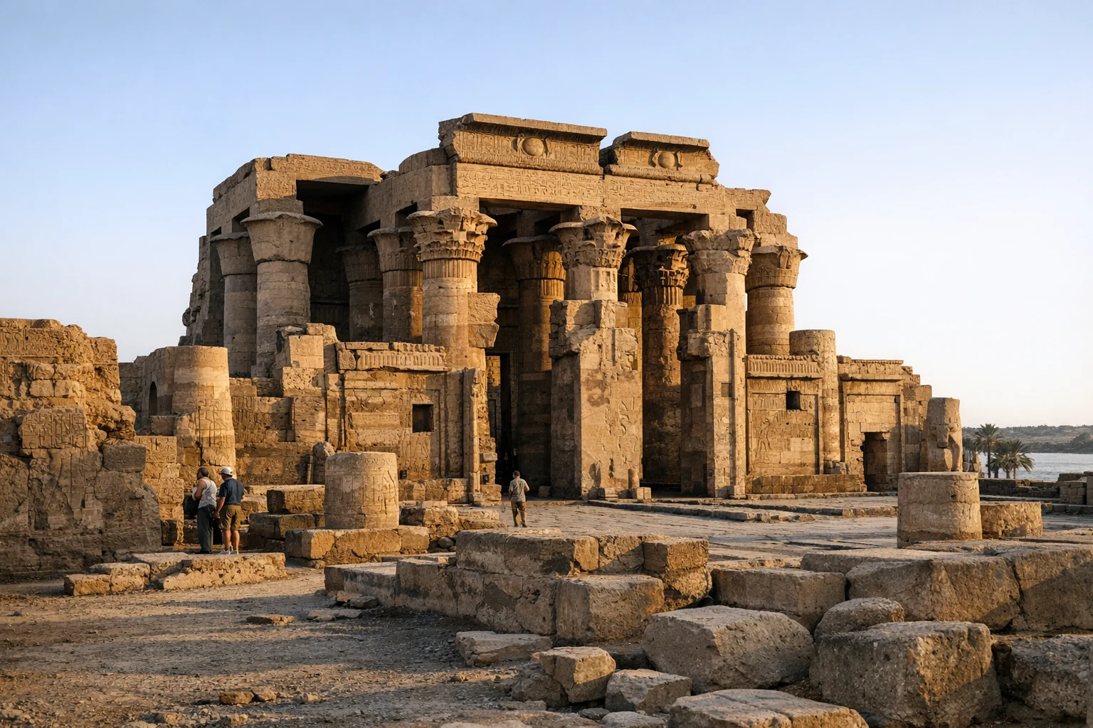 The riverside double temple of Kom Ombo in Egypt overlooking the Nile