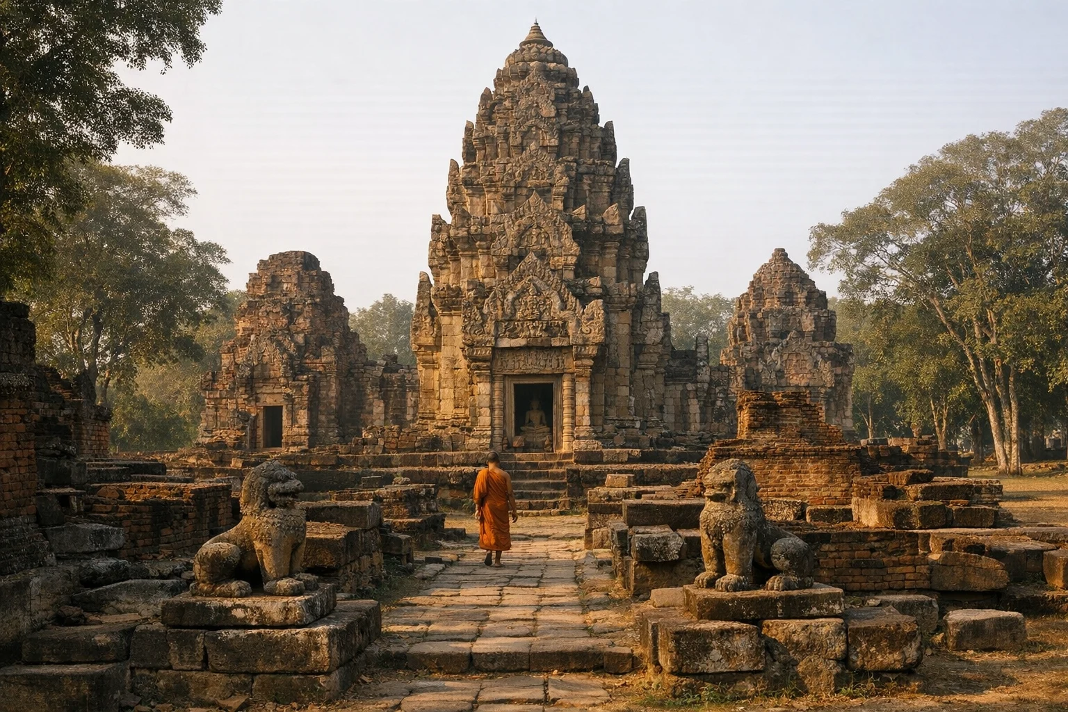Ancient brick and laterite remains at Ku Kaew Chaiyaram in Thailand