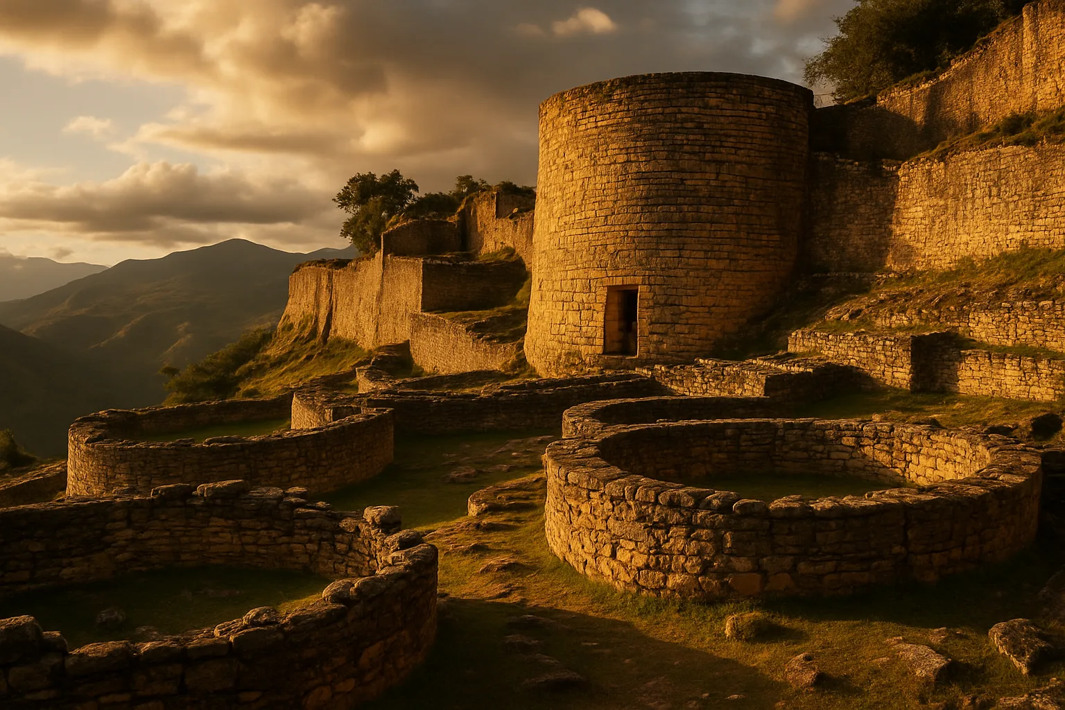 Kuelap cloud fortress circular stone towers rising above the Amazonas cloud forest, Peru