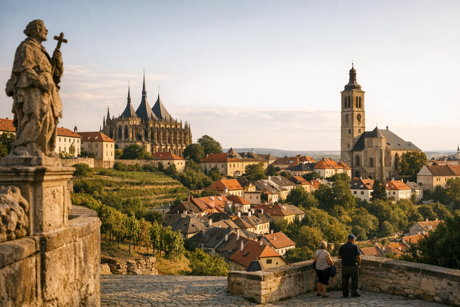 Historic skyline of Kutná Hora with Gothic churches in the Czech Republic