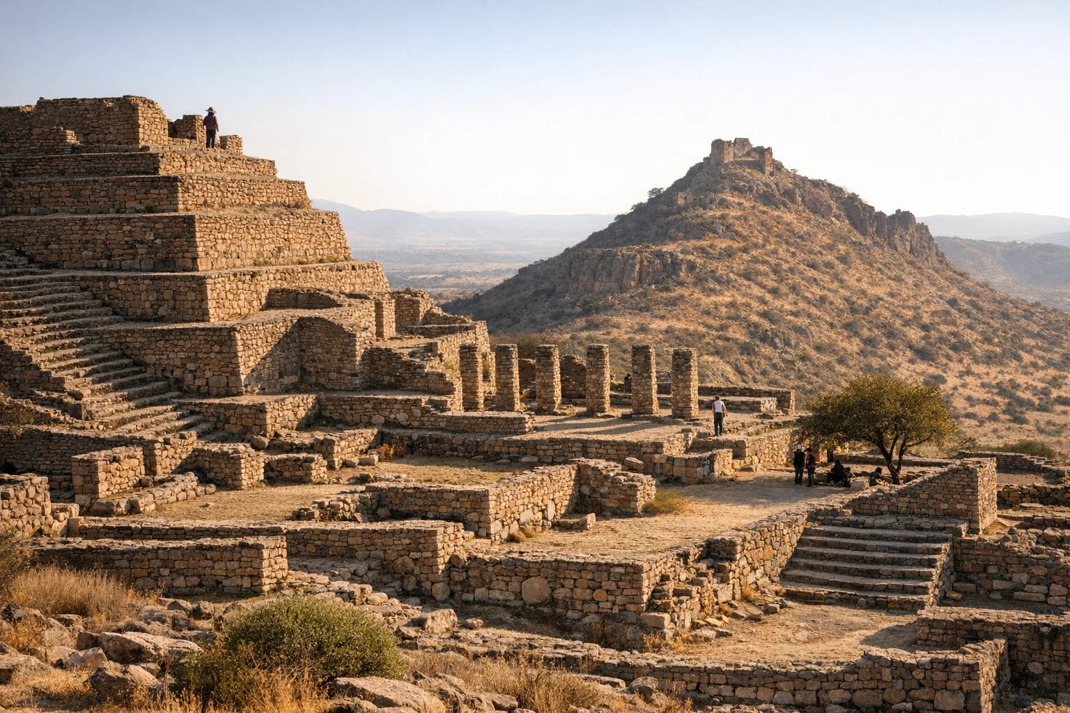 Stone terraces and columns at La Quemada in Zacatecas, Mexico