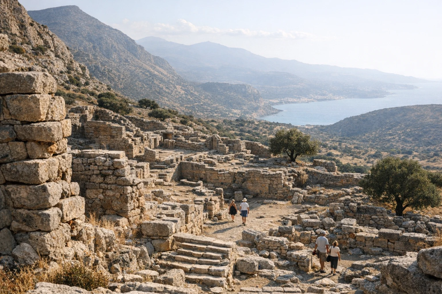 Ruins of ancient Lato in Crete, Greece, overlooking the surrounding hills