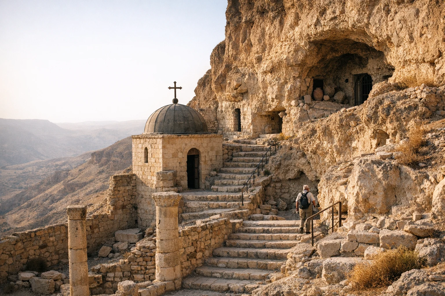 Lot's Cave archaeological sanctuary on a hillside above the Dead Sea in Jordan
