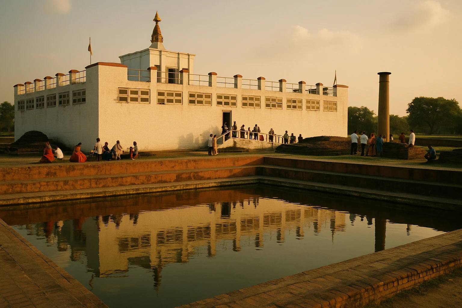 The Mayadevi Temple and sacred pond at Lumbini, Nepal, birthplace of the Buddha