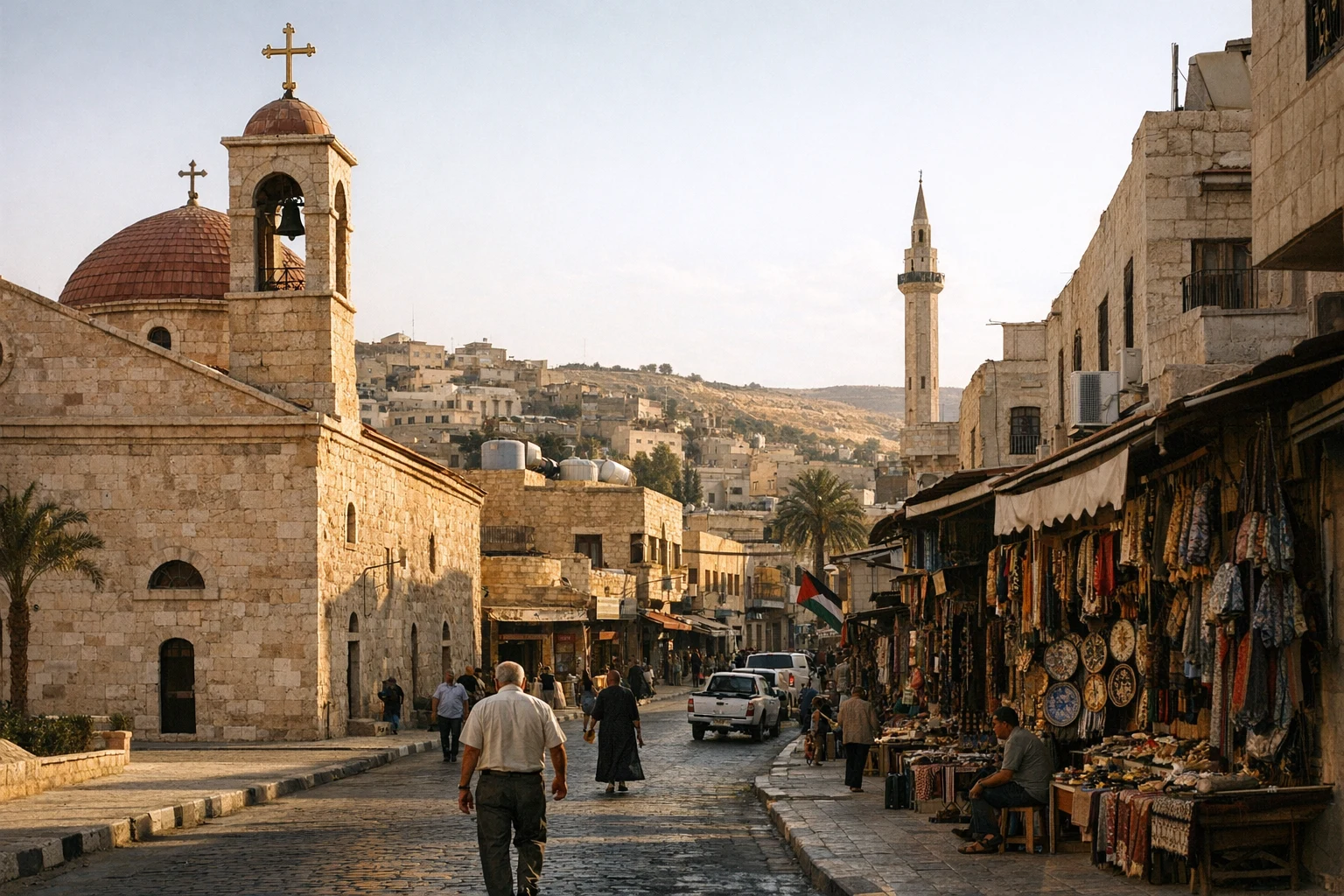 A panoramic view of the ancient mosaics and historic architecture of Madaba, Jordan