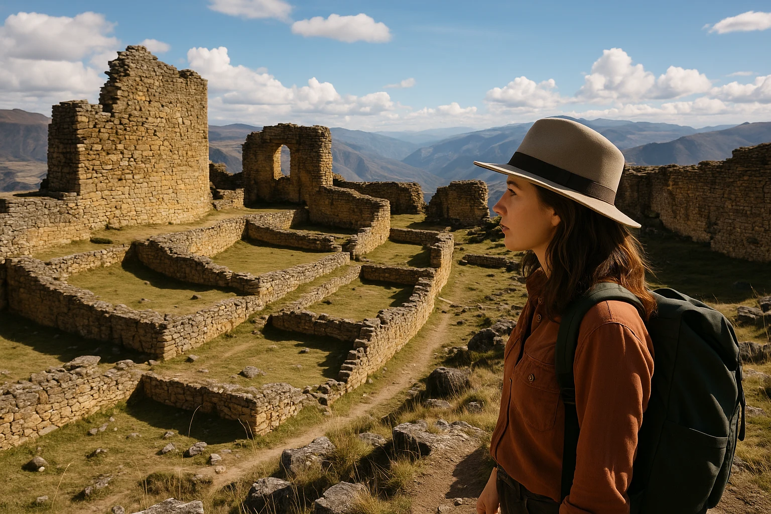 Monumental stone walls on the Marcahuamachuco plateau, Marcahuamachuco, Peru