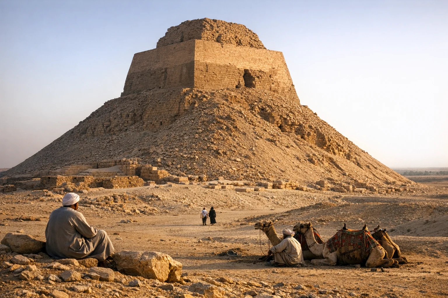 The Meidum Pyramid rising from the desert landscape in Egypt
