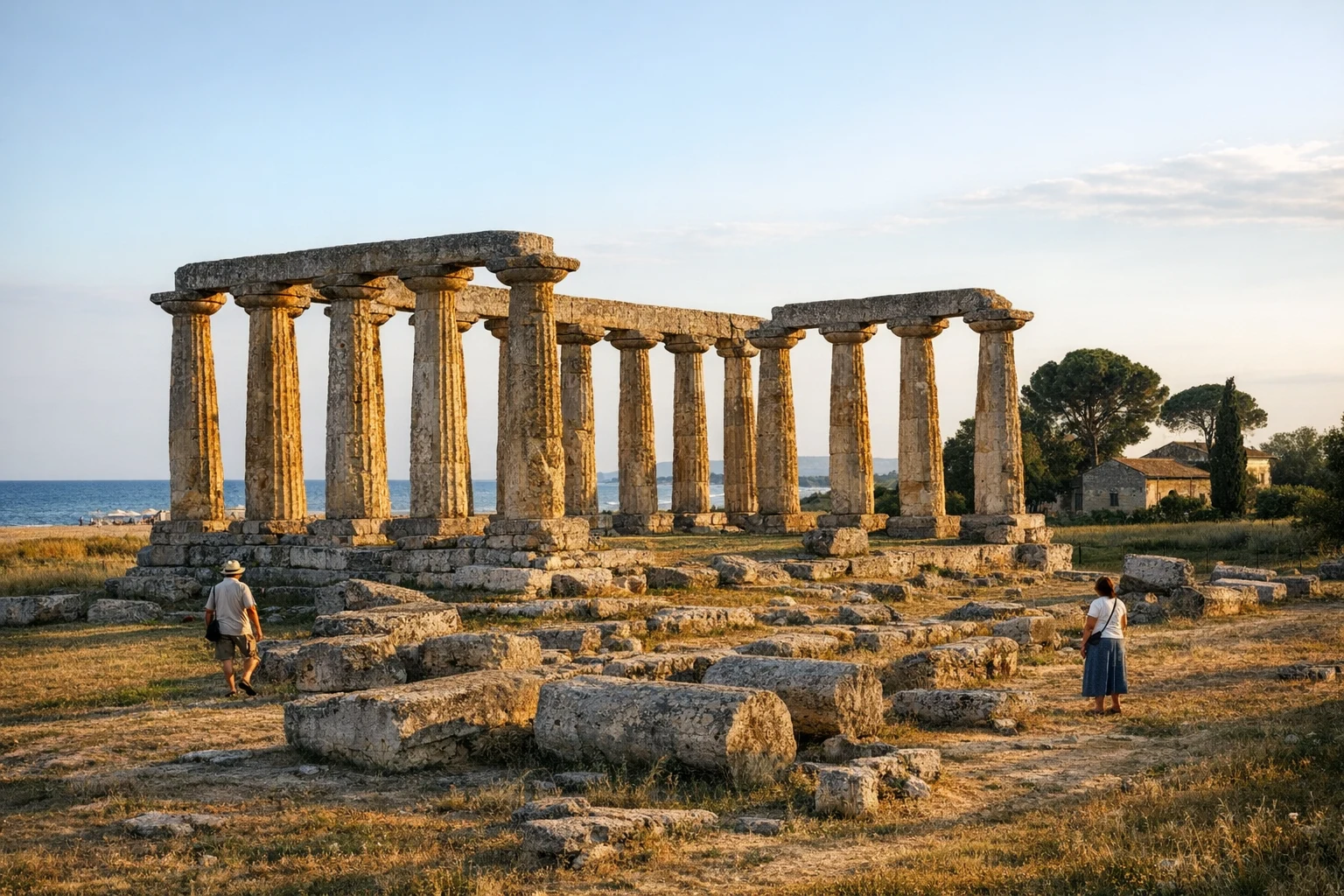 Ancient ruins and columns at Metaponto in Basilicata, Italy