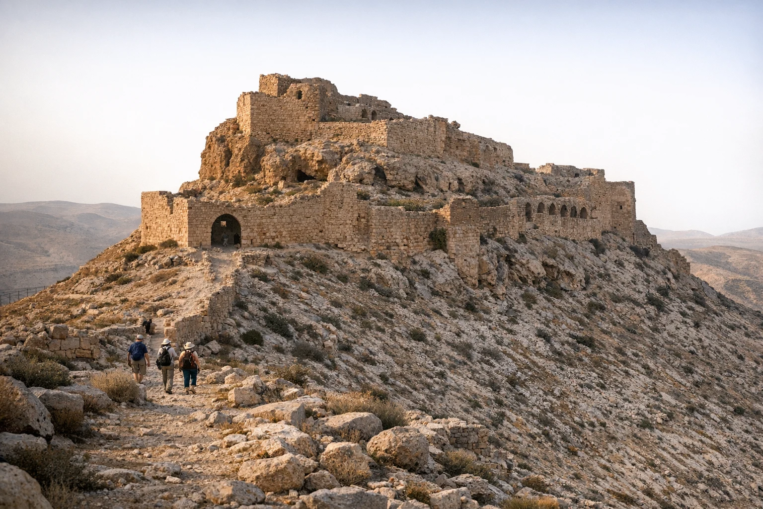 Montreal Castle (Shoubak) crowning a rocky hill in southern Jordan