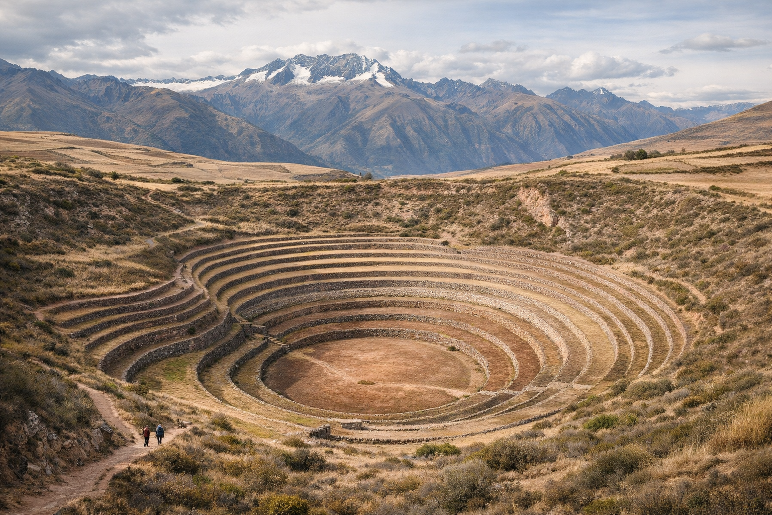 Concentric circular Inca terraces at Moray, Sacred Valley, Peru