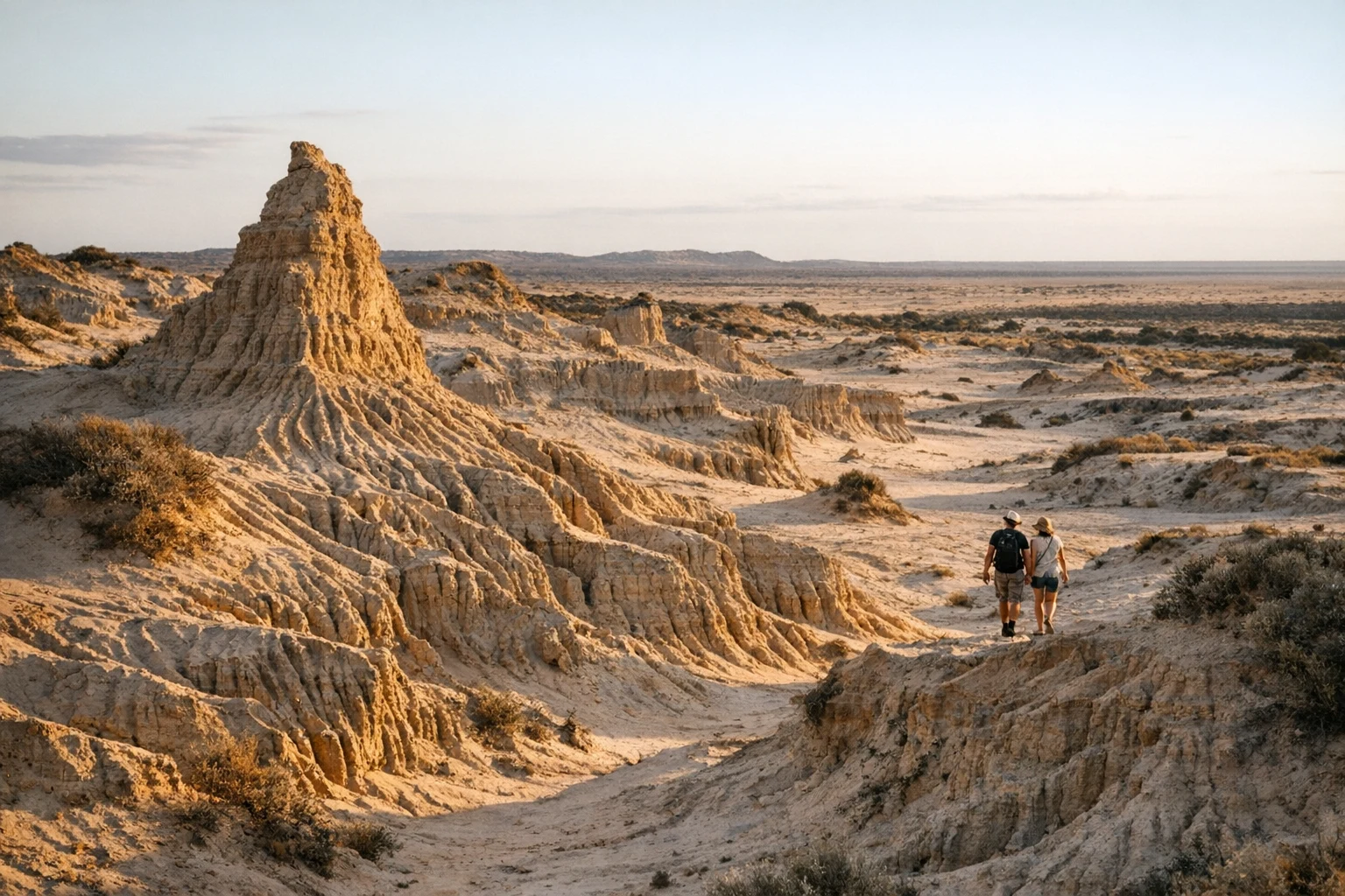Eroded lunette dunes and dry lakebed at Mungo National Park in Australia
