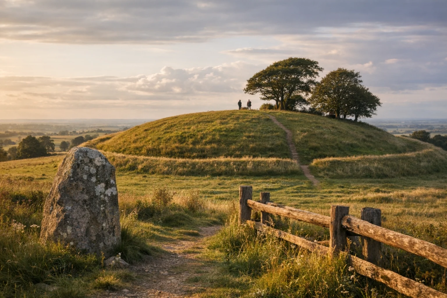 Earthwork ramparts and grassy mound at Navan Fort (Emain Macha) in Ireland