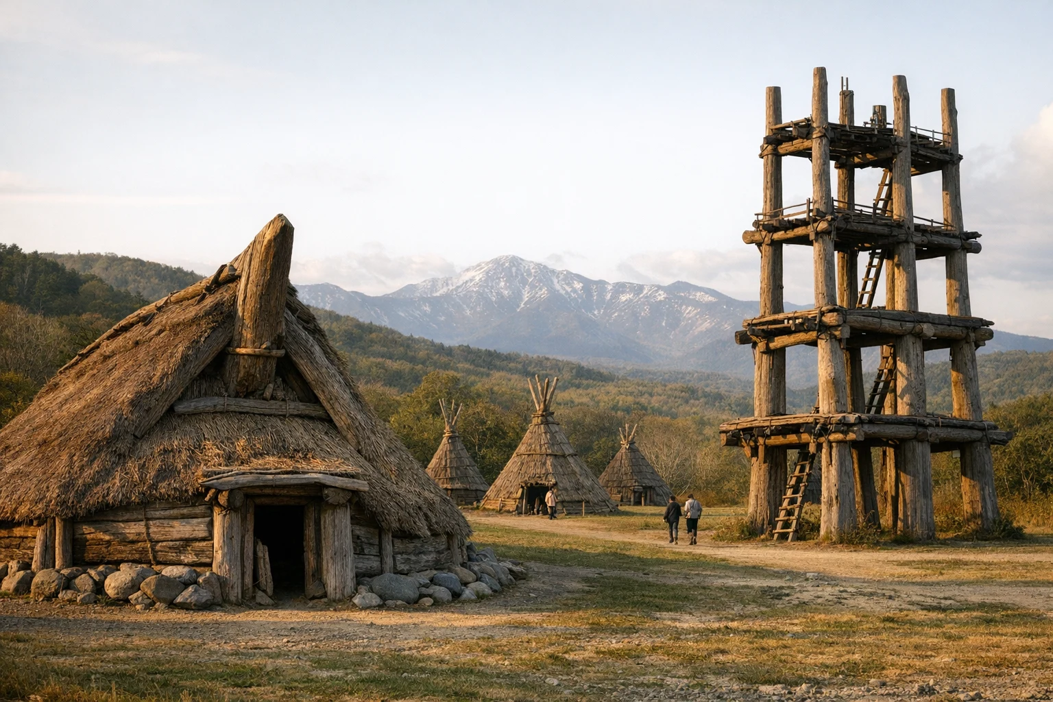 Aerial view of the Ofune Site, an ancient Jomon period archaeological site in Hokkaido, Japan