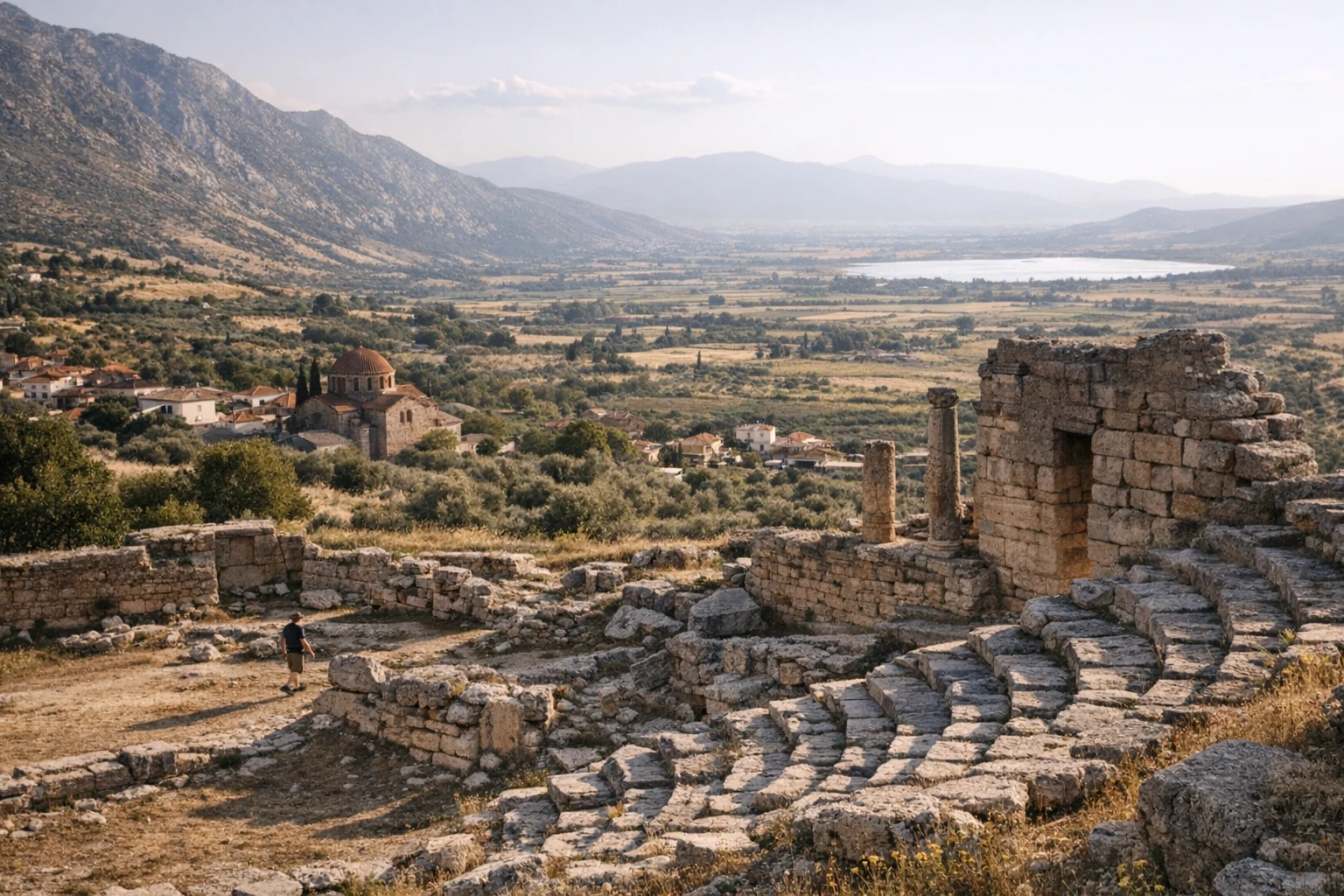 Ancient ruins and landscape at Orchomenos in Boeotia, Greece