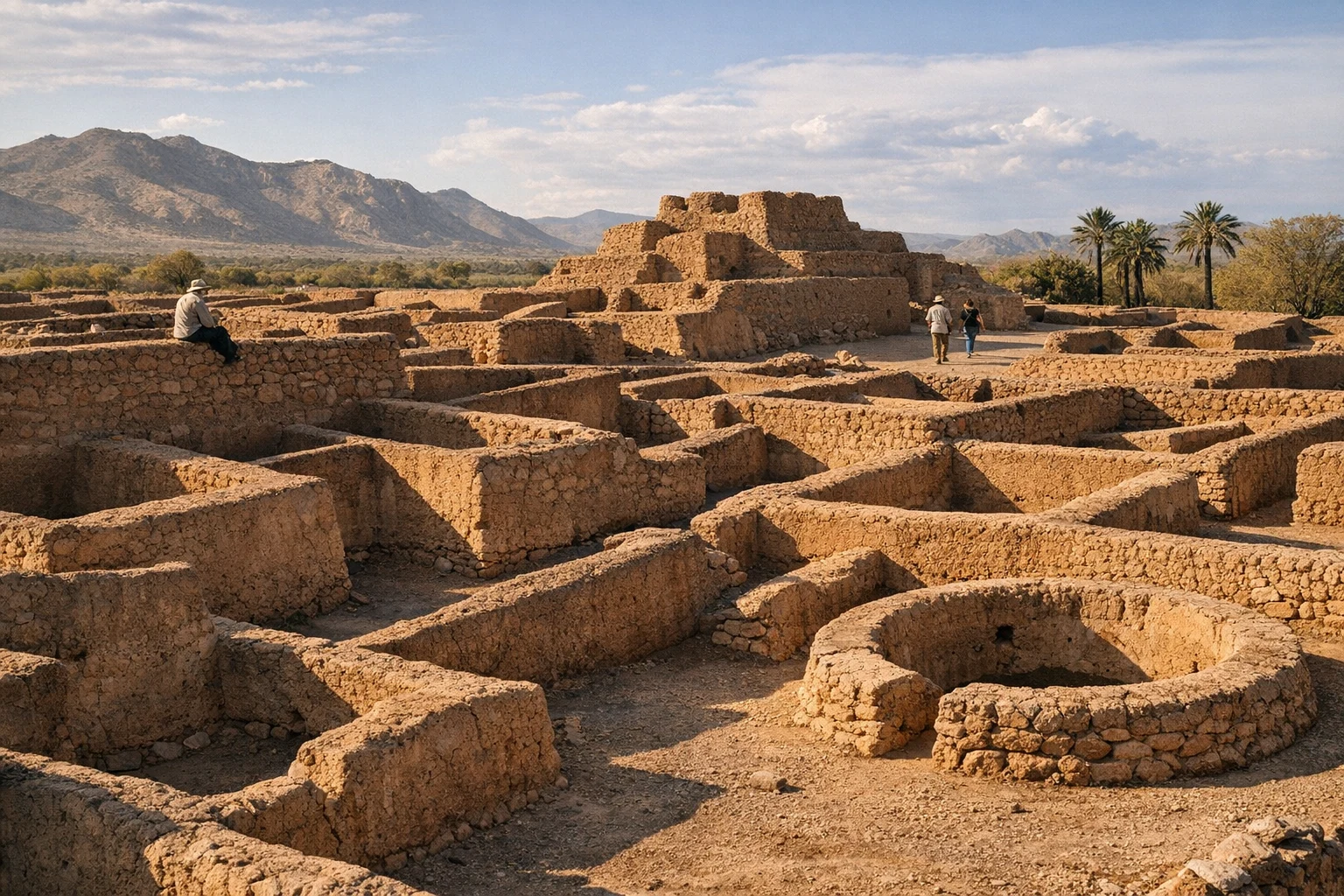 Adobe ruins of Paquimé (Casas Grandes) in Chihuahua, Mexico under warm desert light