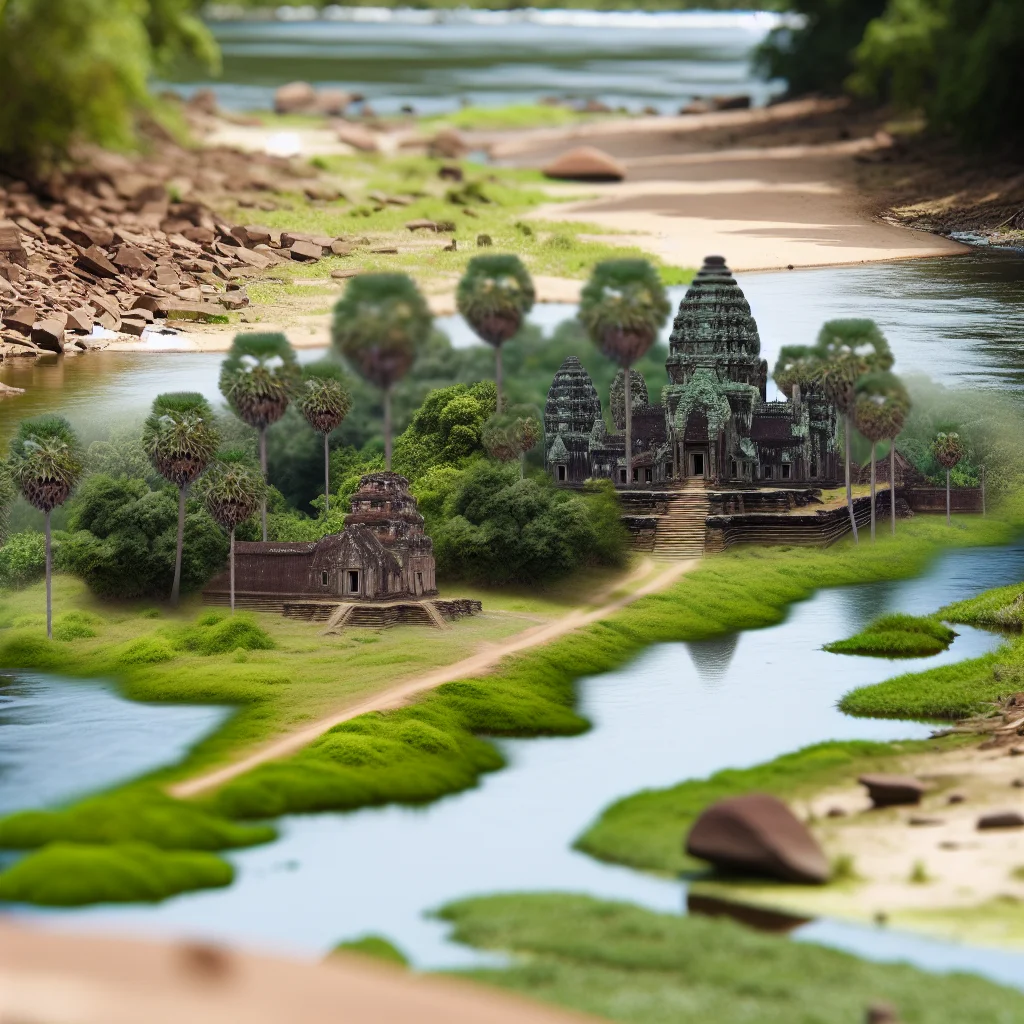 Temple of Isis at Philae, Egypt, situated on island with Nile River and pylon reflected in water