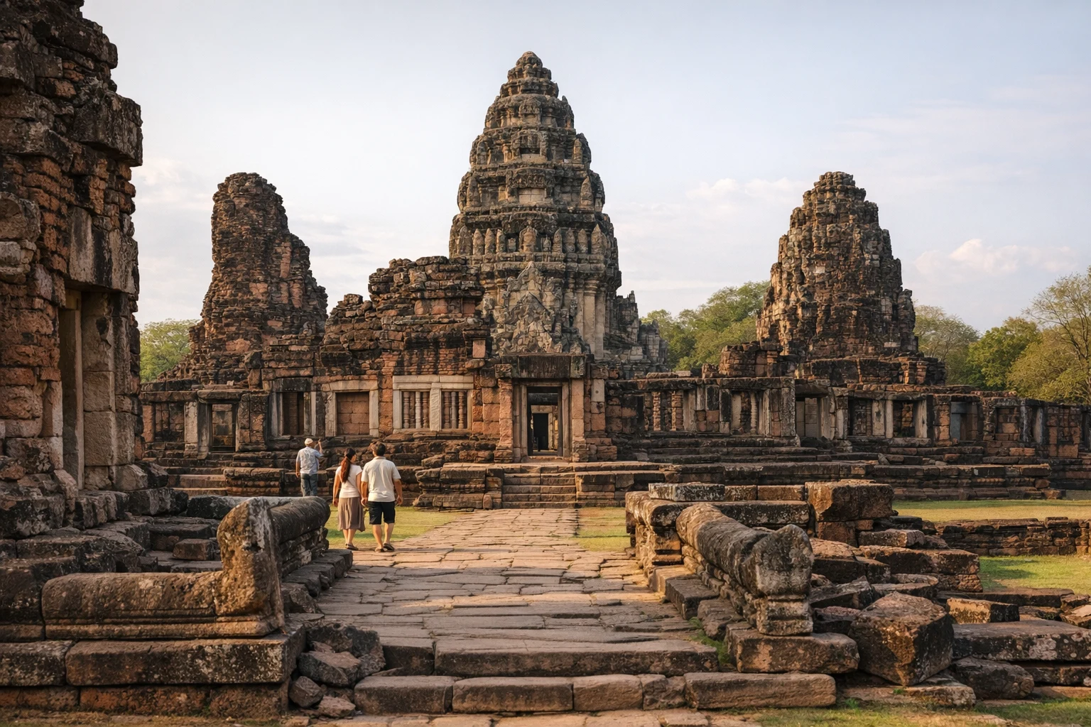 Stone sanctuary and gateway at Phimai Historical Park in Thailand