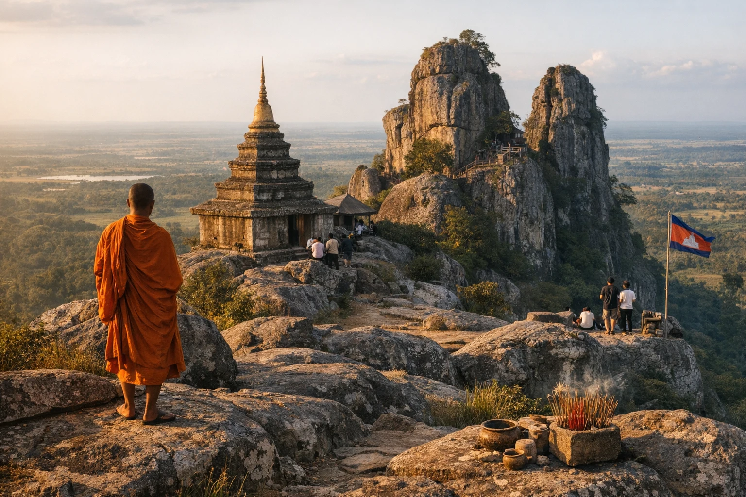 Ancient temple ruins at Phnom Bayong in Takeo Province, Cambodia
