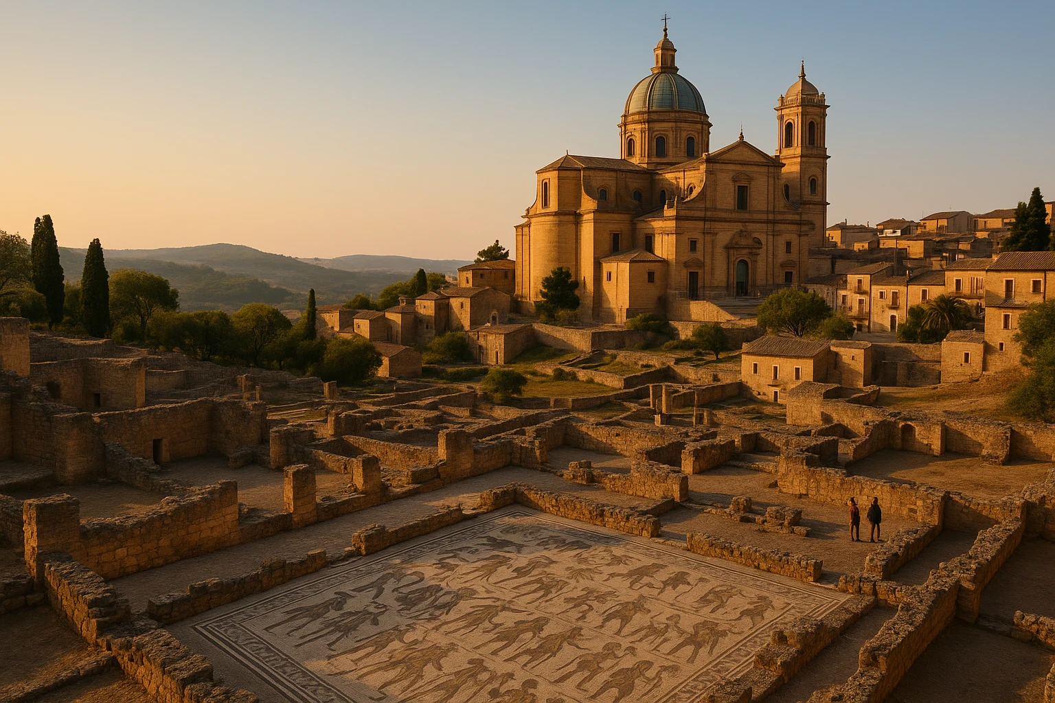 Norman Cathedral and hilltop skyline of Piazza Armerina, Sicily, Italy