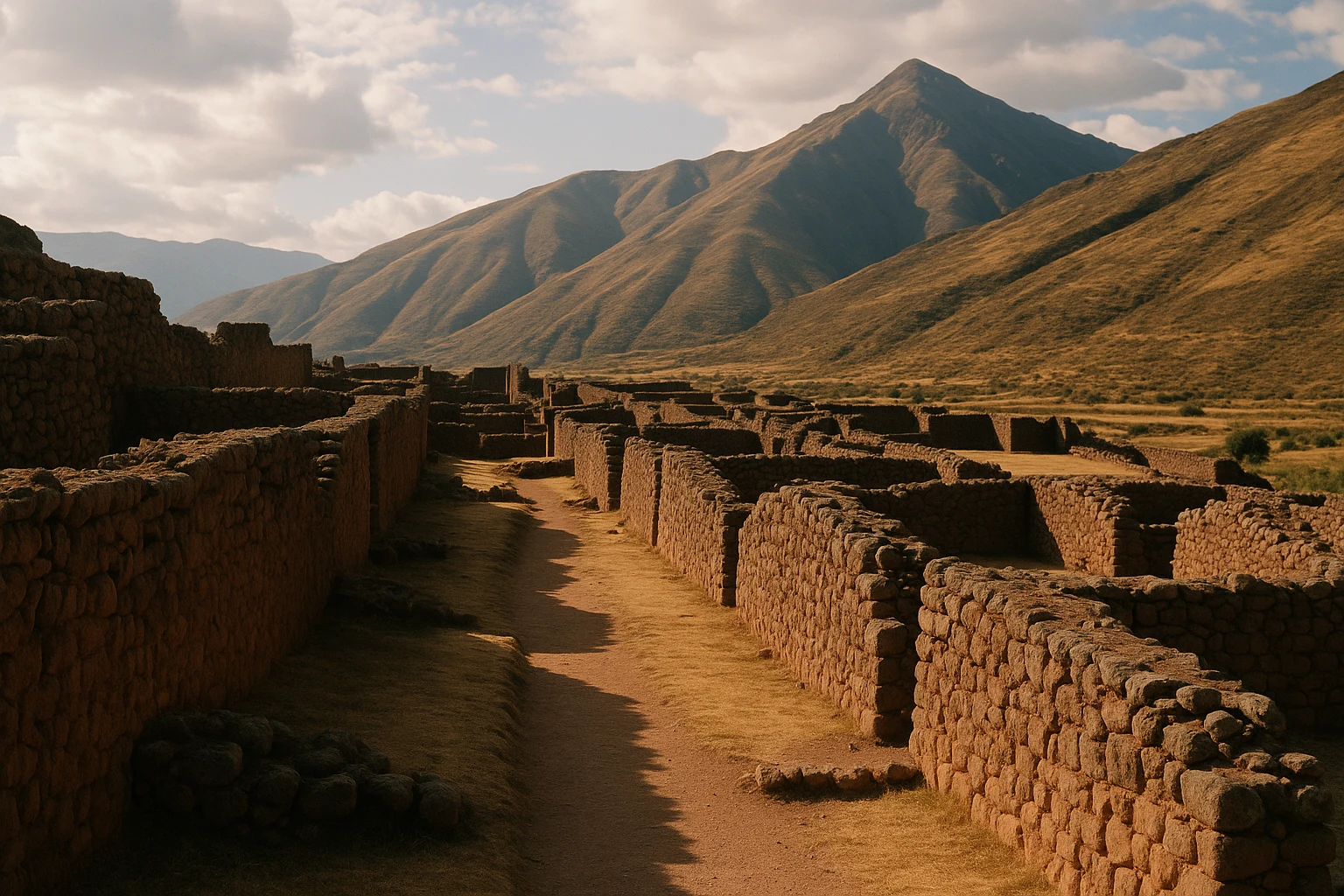 Adobe and stone compounds at Pikillacta archaeological site in the Cusco region, Peru