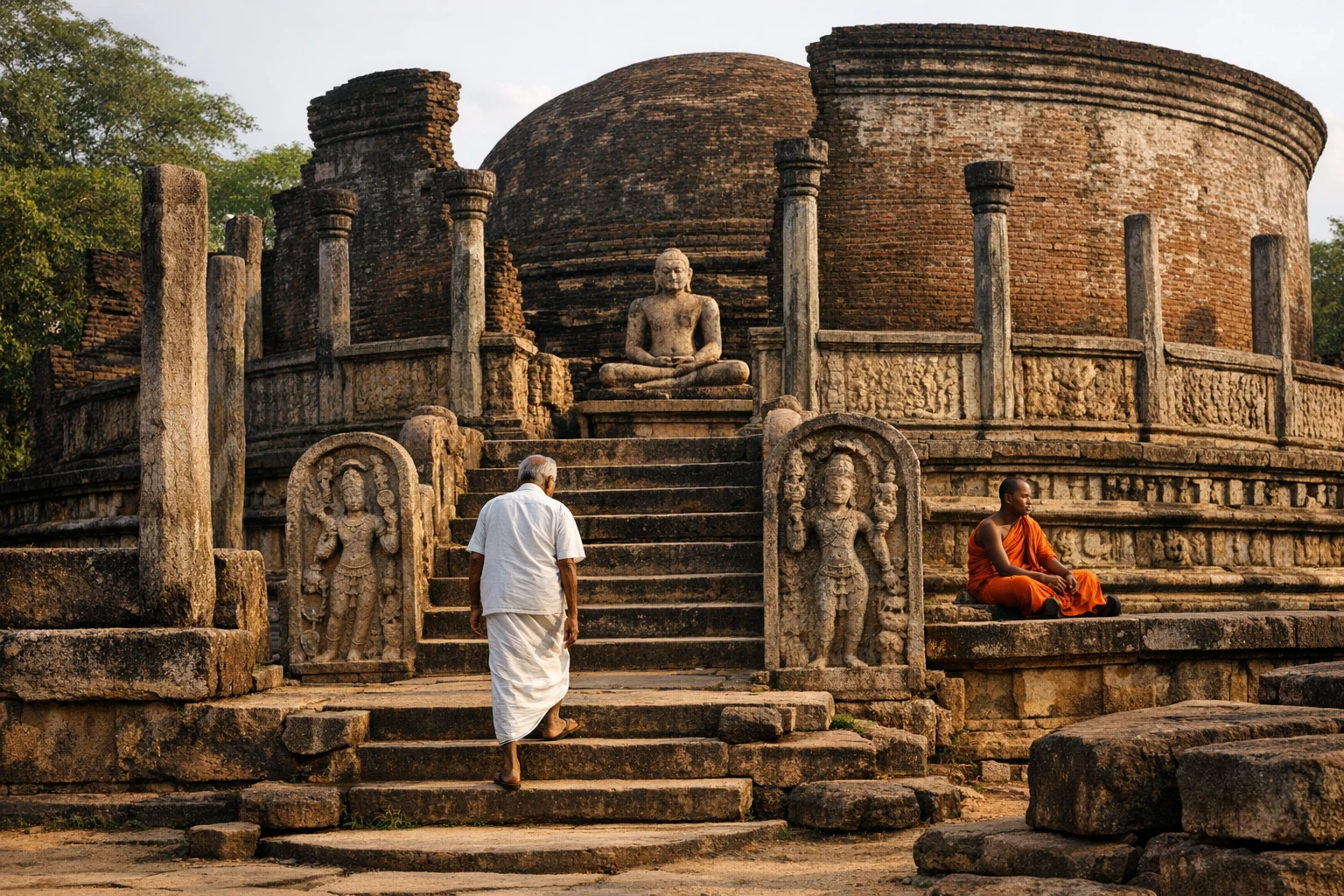Ancient stone ruins and statues at Polonnaruwa in Sri Lanka