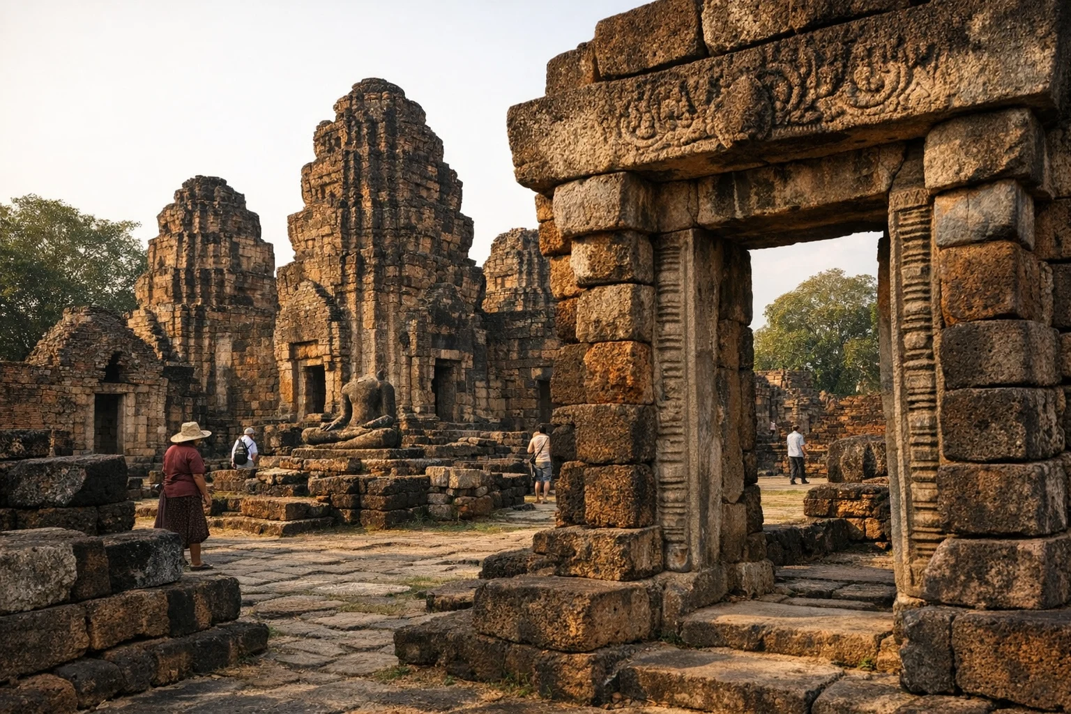 Stone sanctuary towers at Prasat Kamphaeng Yai in Thailand under open sky