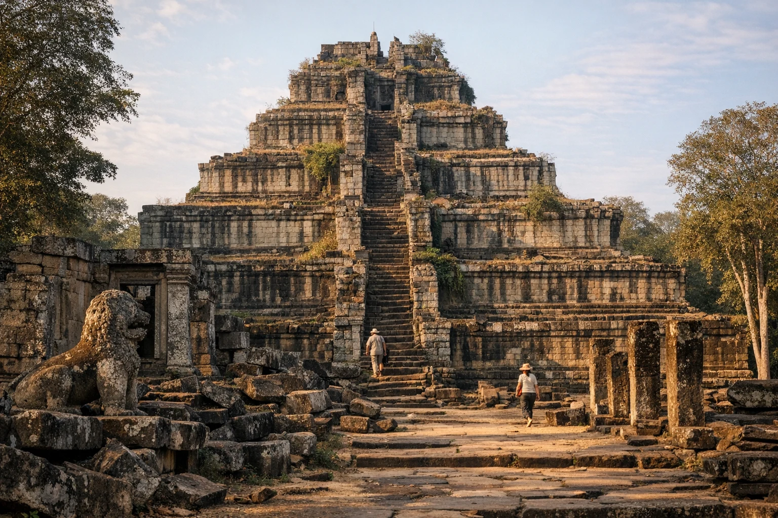 Prasat Thom (Koh Ker) temple pyramid rising above the forest in Cambodia