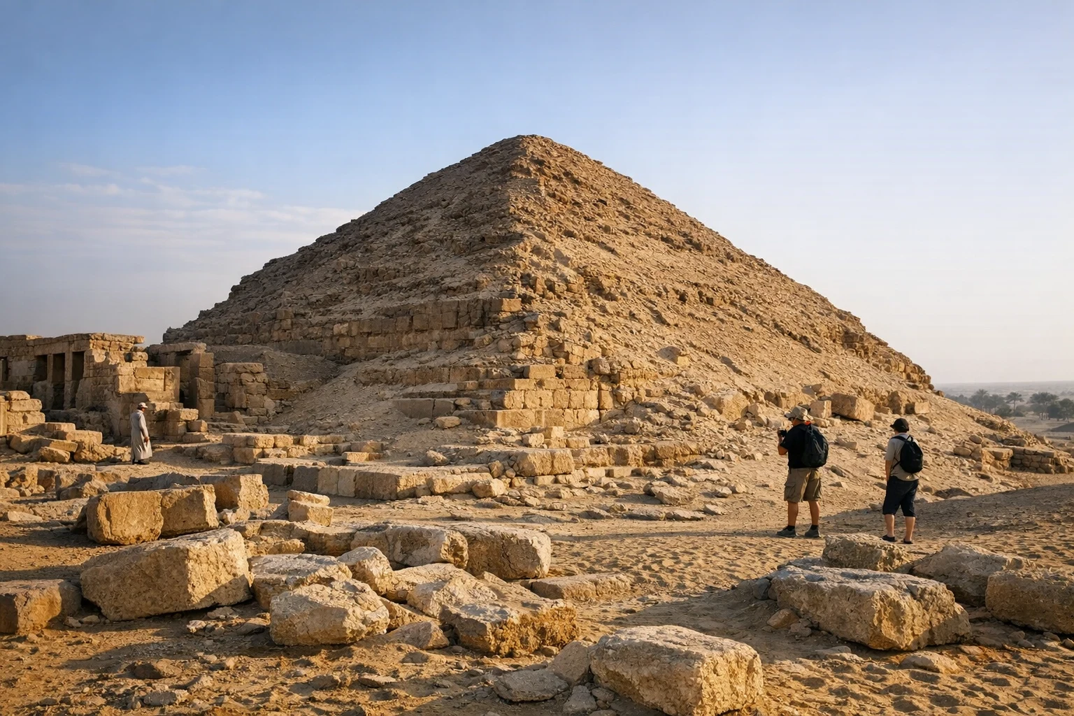 View of the Pyramid of Unas, an ancient Egyptian pyramid near Saqqara under the Egyptian sun