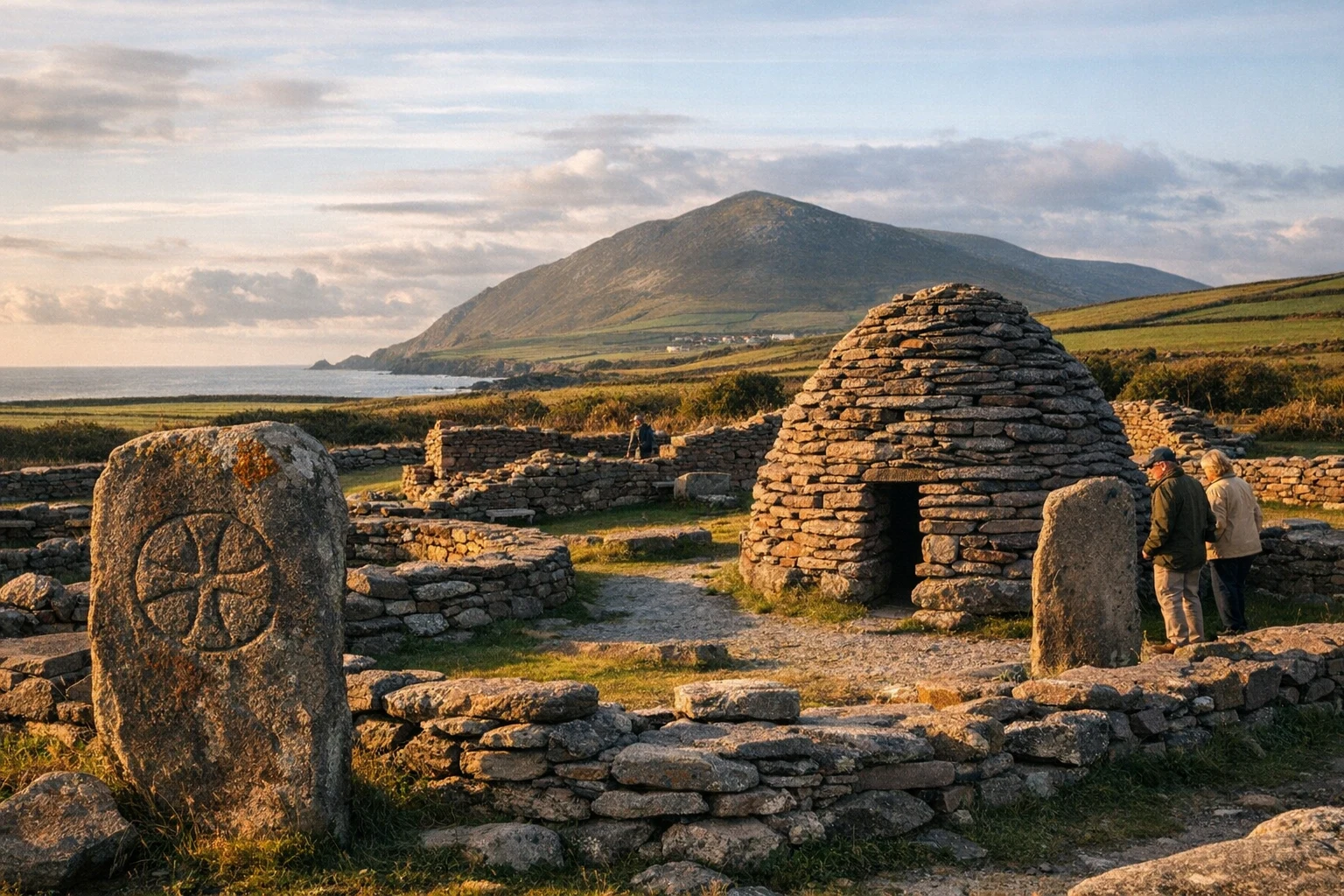 Stone remains at Reask Monastic Settlement on the Dingle Peninsula in Ireland