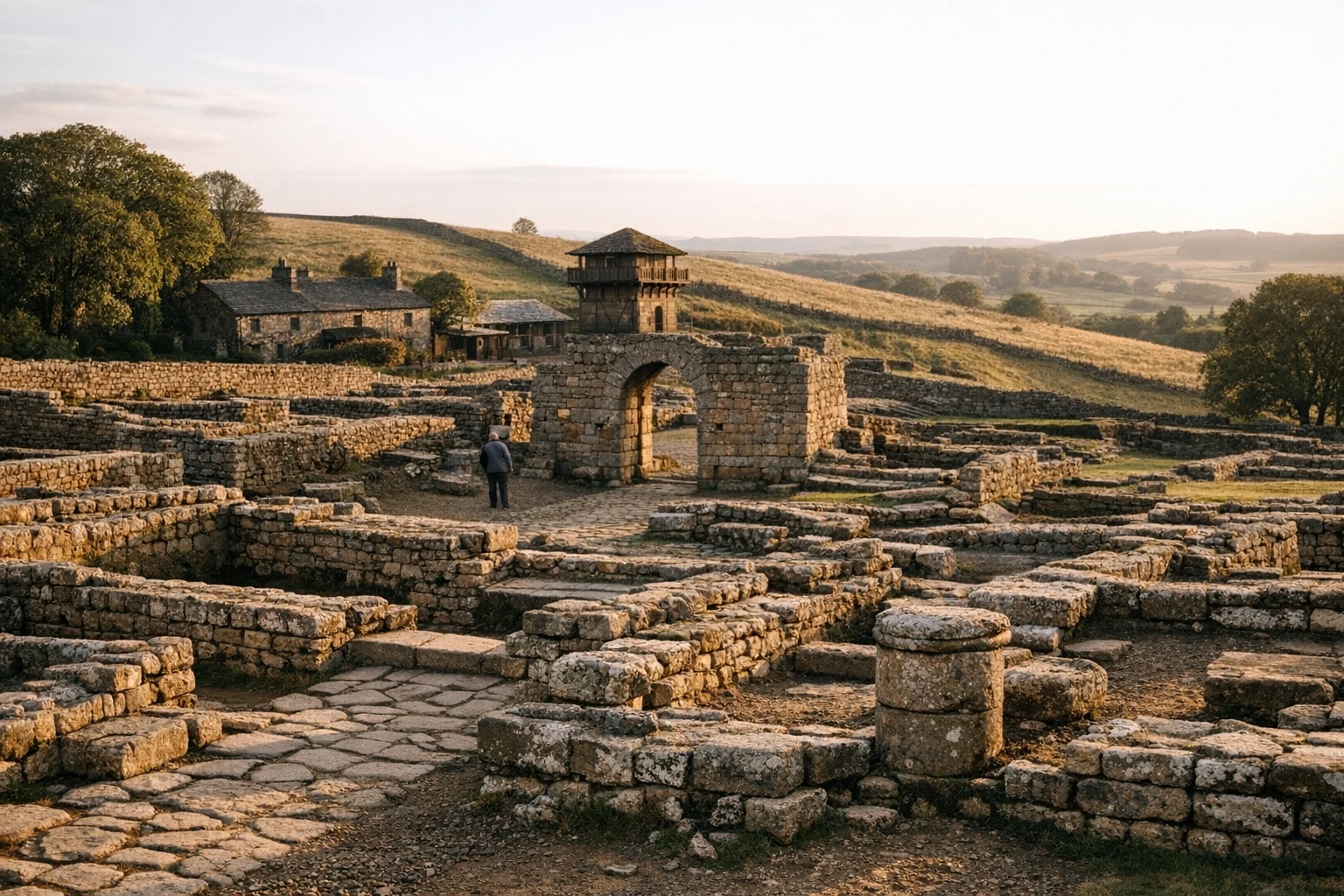 Excavated ruins of Roman Vindolanda in Northumberland, United Kingdom
