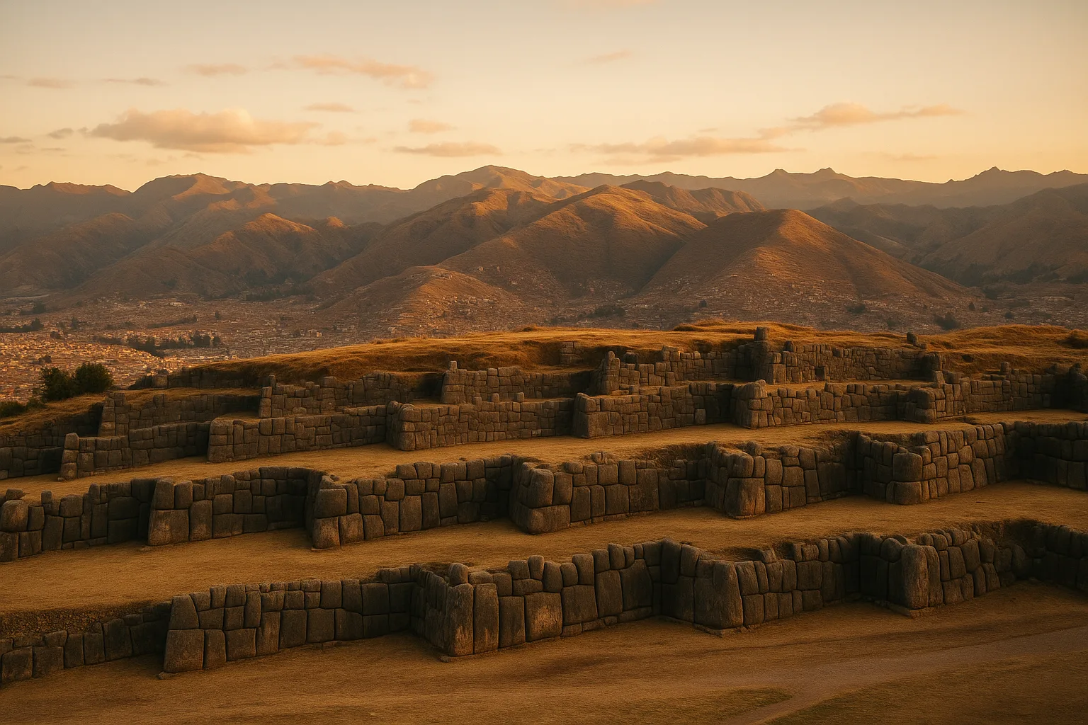 Zigzag cyclopean stone walls at Sacsayhuaman above Cusco, Peru