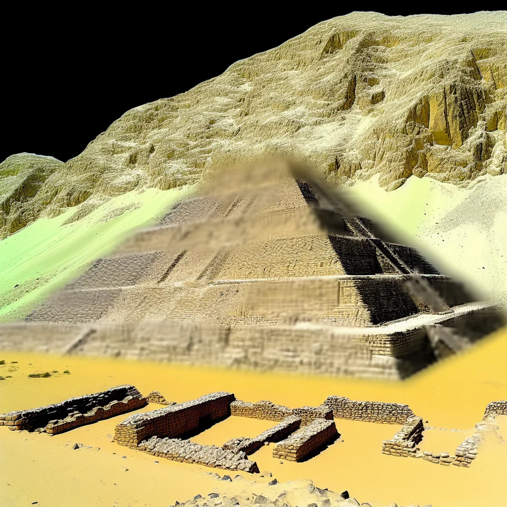 Step Pyramid of Djoser at Saqqara, Egypt, rising above desert with surrounding mastaba tombs