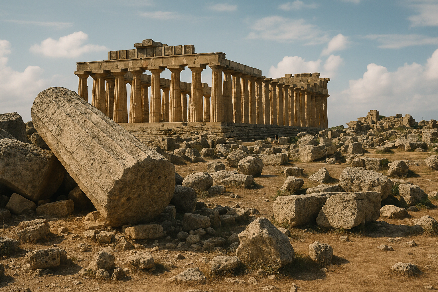 Ancient Greek temple columns at Selinunte Archaeological Park in Sicily